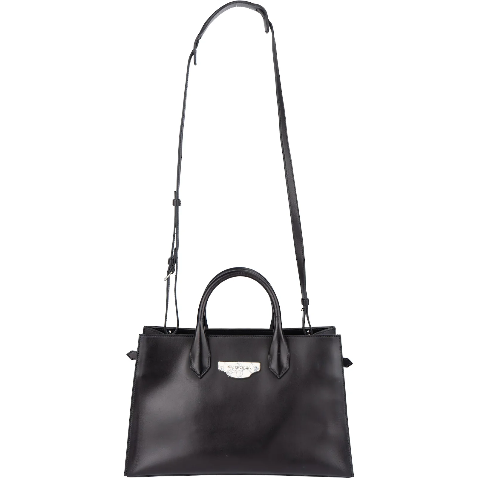 Balenciaga Black Leather Marble Padlock Tote Shoulder Bag