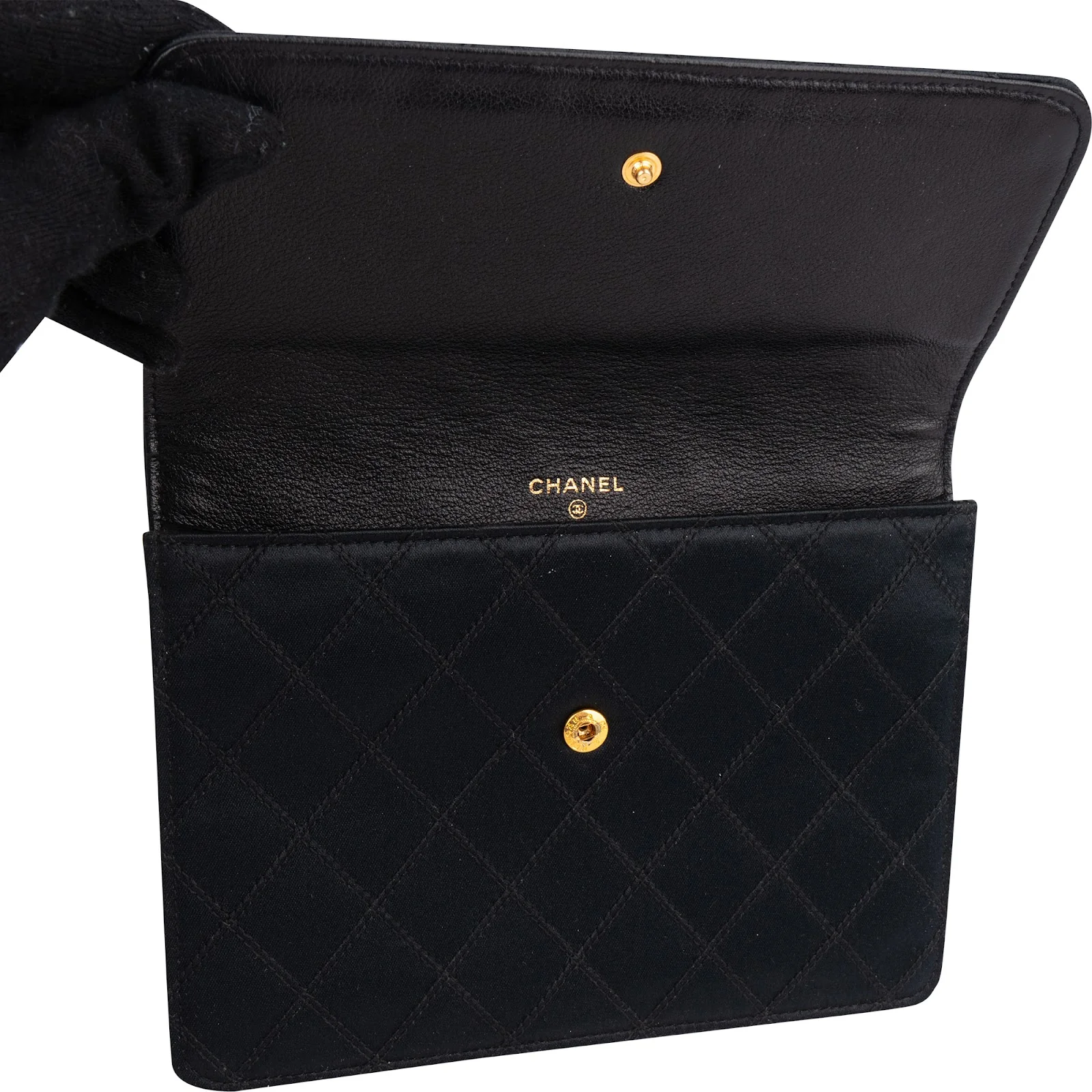 Chanel Quilted Satin Crystal CC Flap Clutch