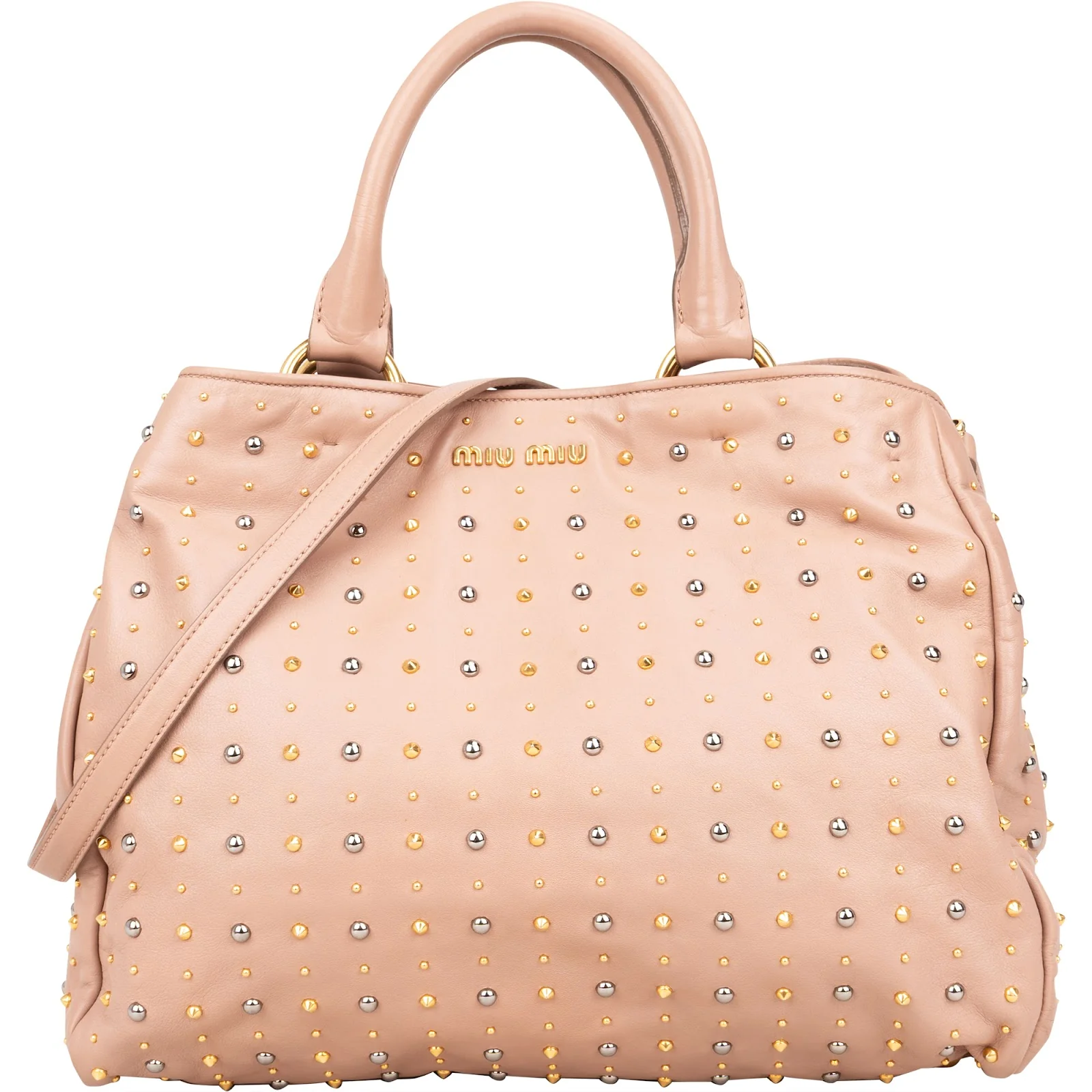 Miu Miu Studded Vitello Lux Tote Handbag