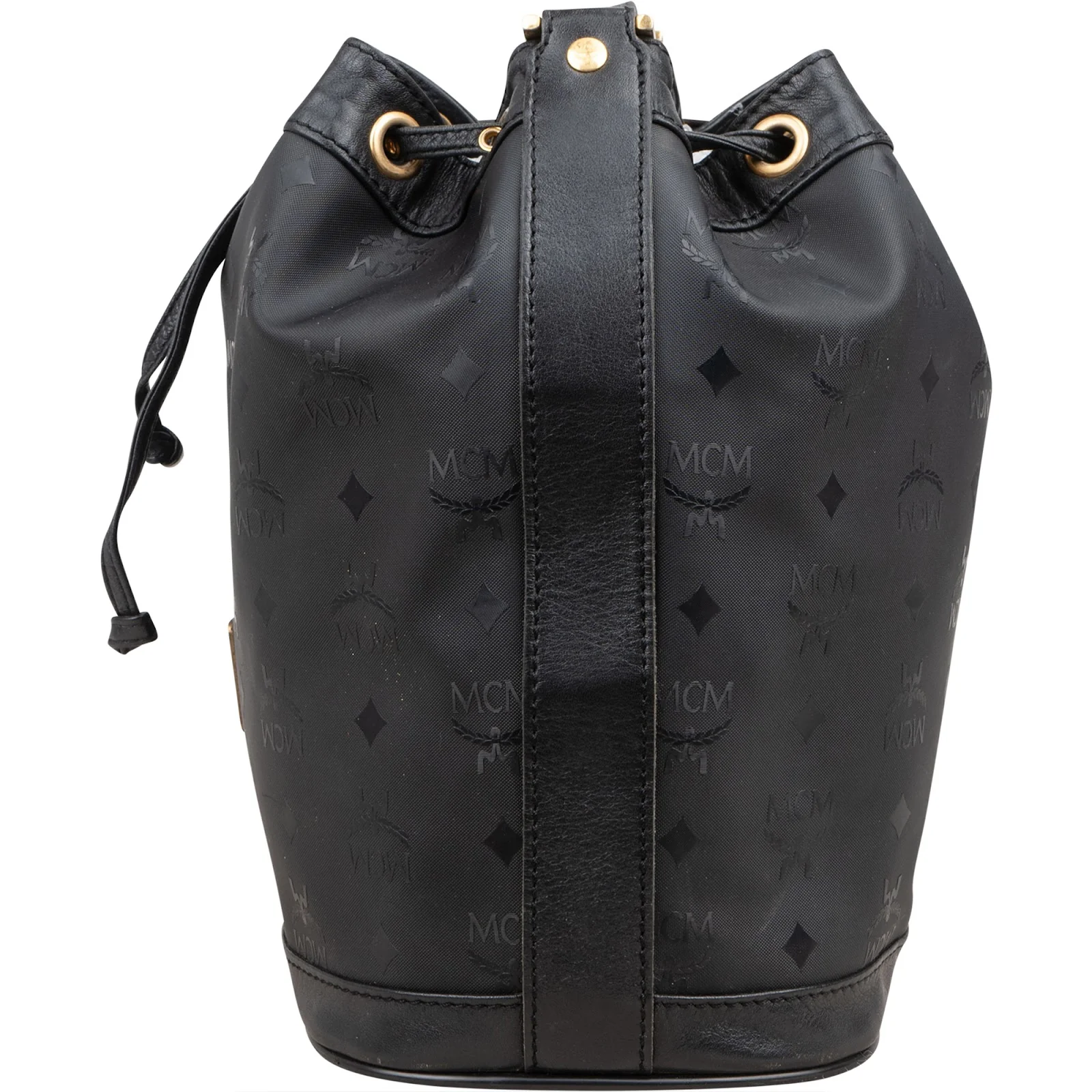 MCM Monogram Visetos Nylon Drawstring Bucket Crossbody Bag