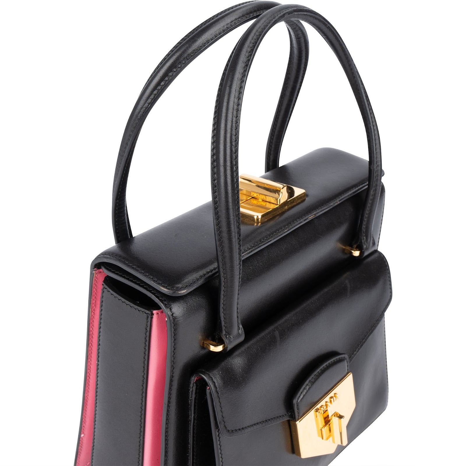 Prada Calfskin Leather Double Turnlock Handbag