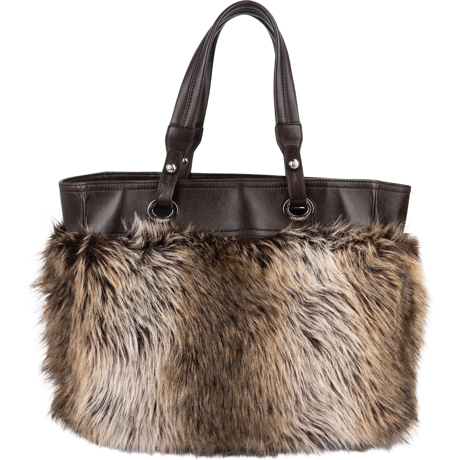 Chanel Faux Fur CC Charm Tote Handbag