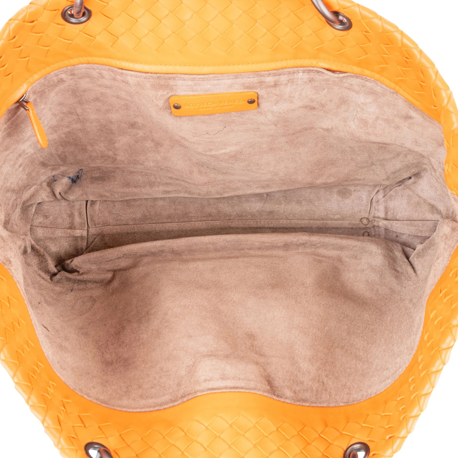 Bottega Veneta Orange Intrecciato Leather Capri Lock Tote Handbag