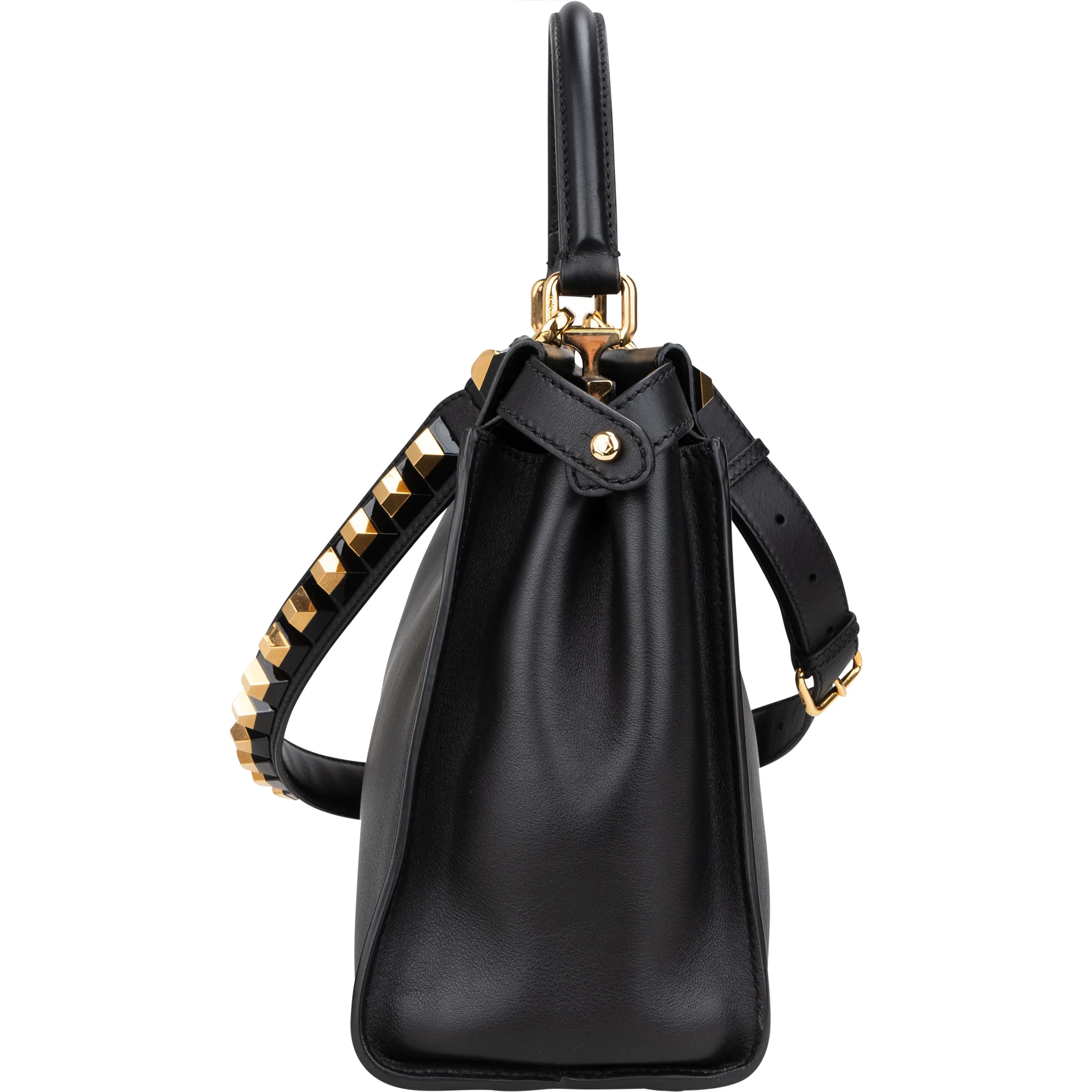 Fendi Noir Leather Gold Edition Spikes Peekaboo Handbag