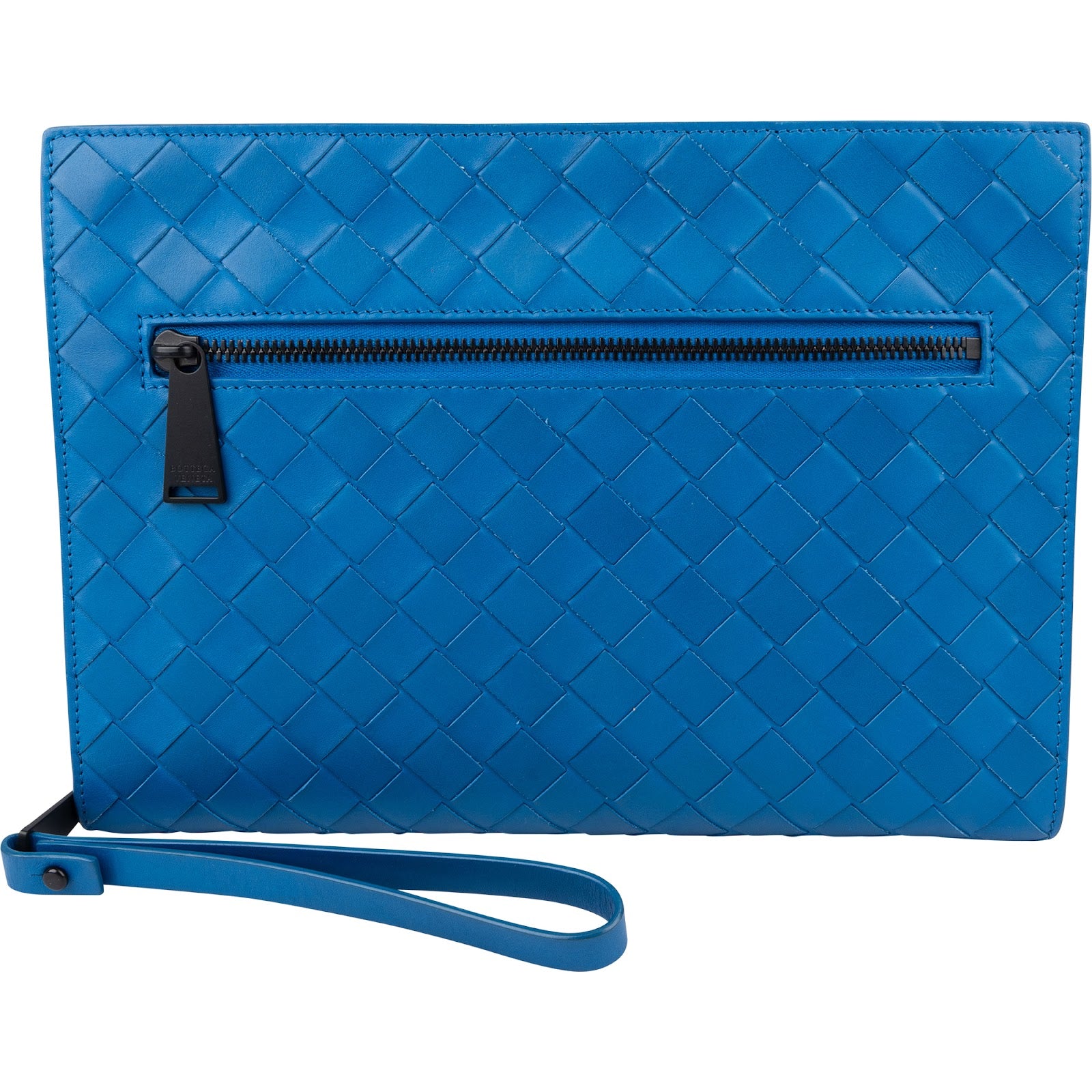 Pochette Bottega Veneta en cuir Intrecciato bleu