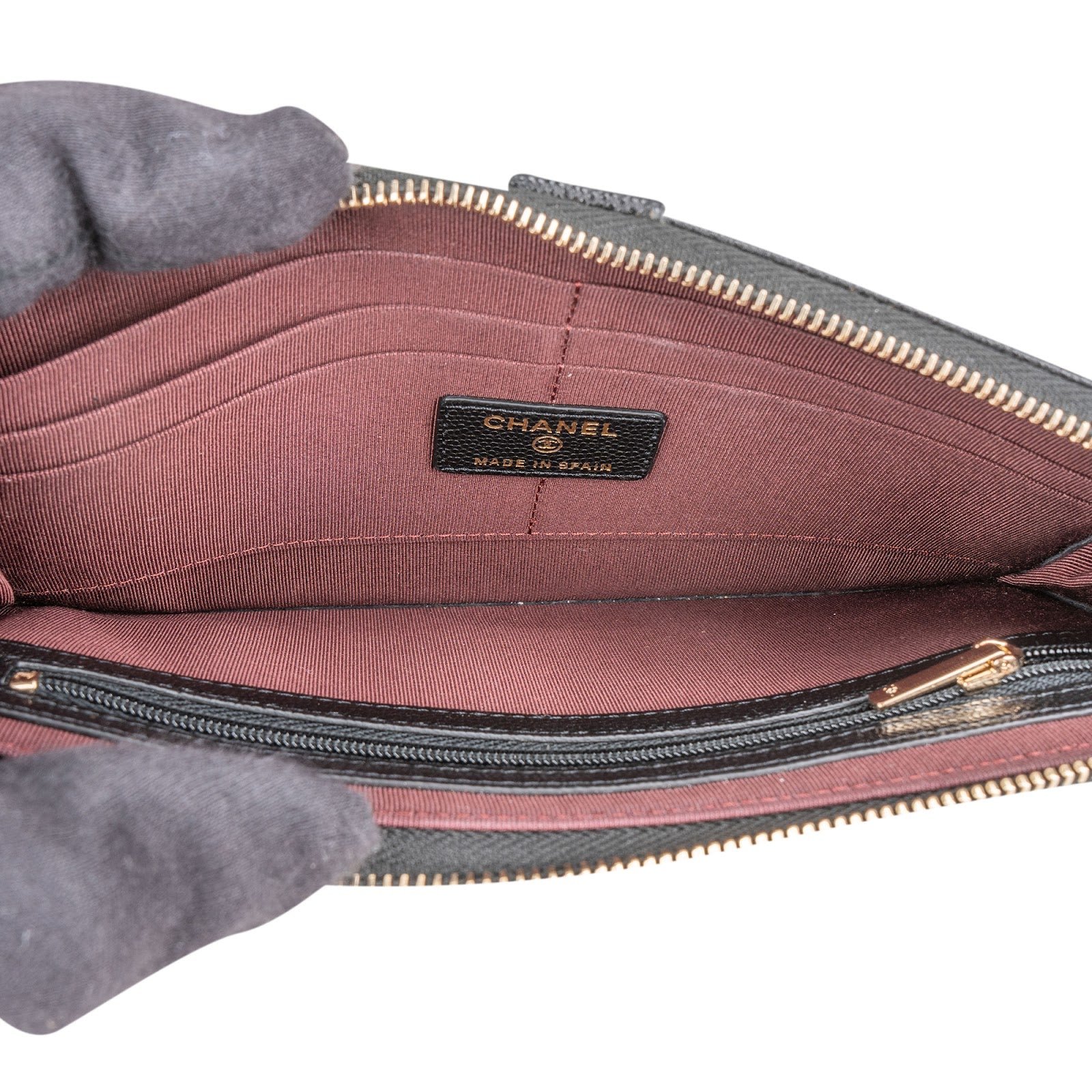 Chanel Quilted Caviar Leather Single Flap Zip Wallet Wristled Clutch