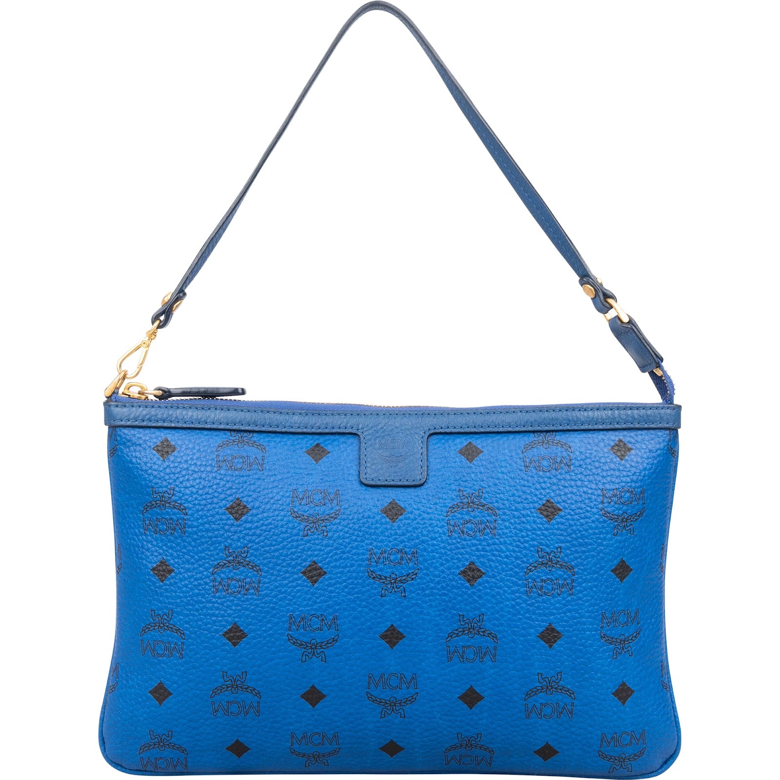 MCM Monogram Visetos Blue Liz Clutch Shoulder Bag