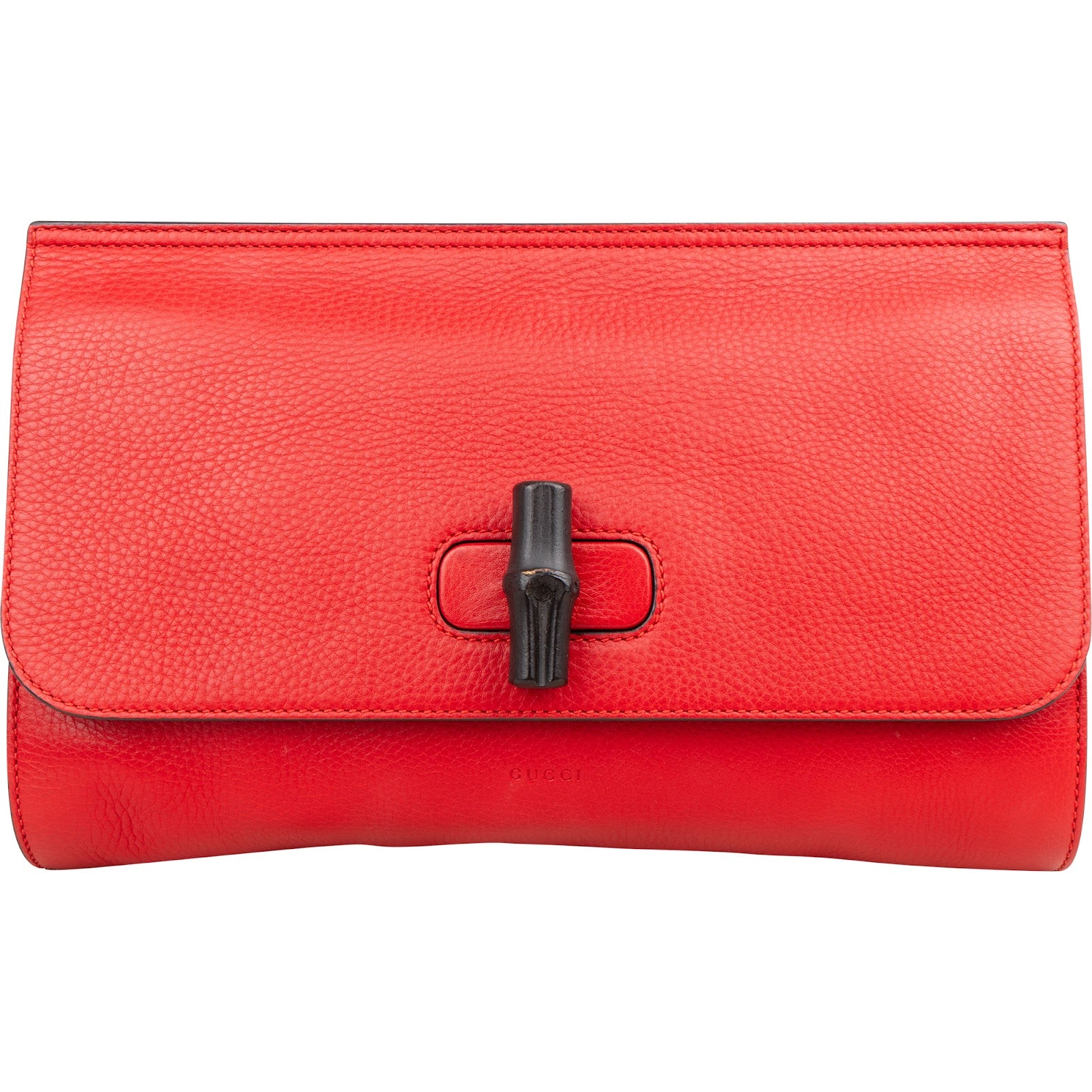 Gucci Red Pebbled Leather Bamboo Clutch