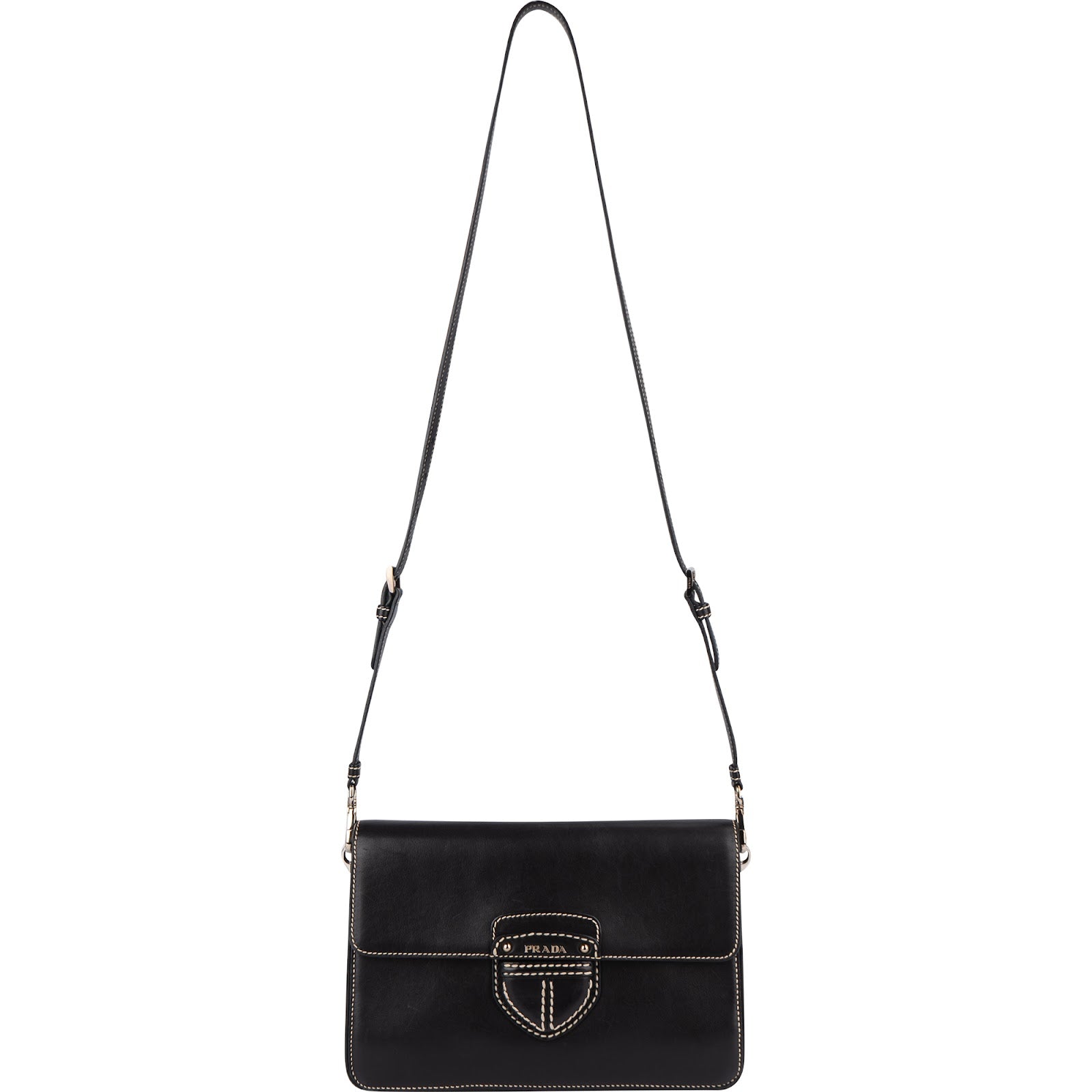 Prada Leather Contrast Stitch Flap Crossbody Bag