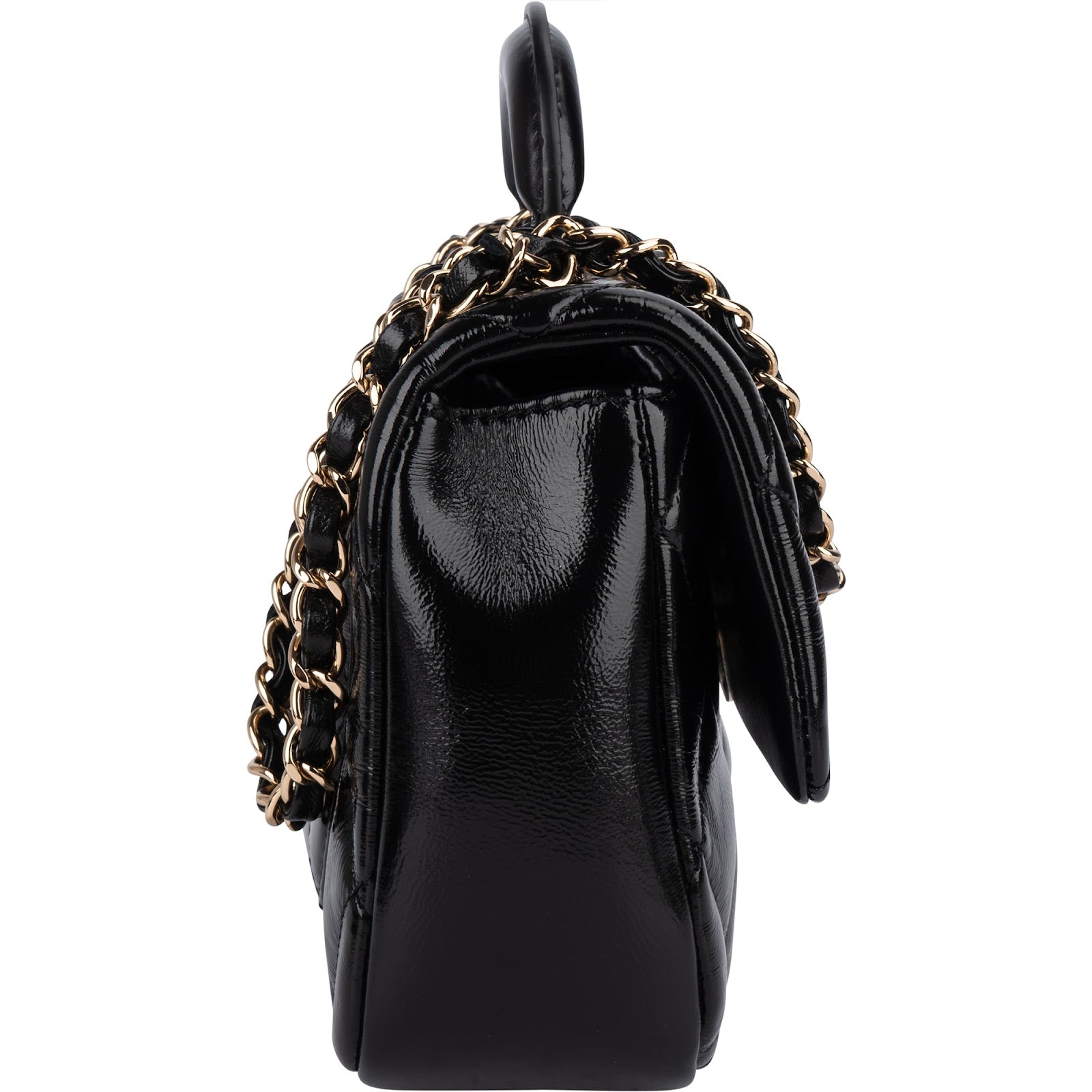 Chanel Quilted Patent Calfskin Coco Handle Single Flap Crossbody Bag