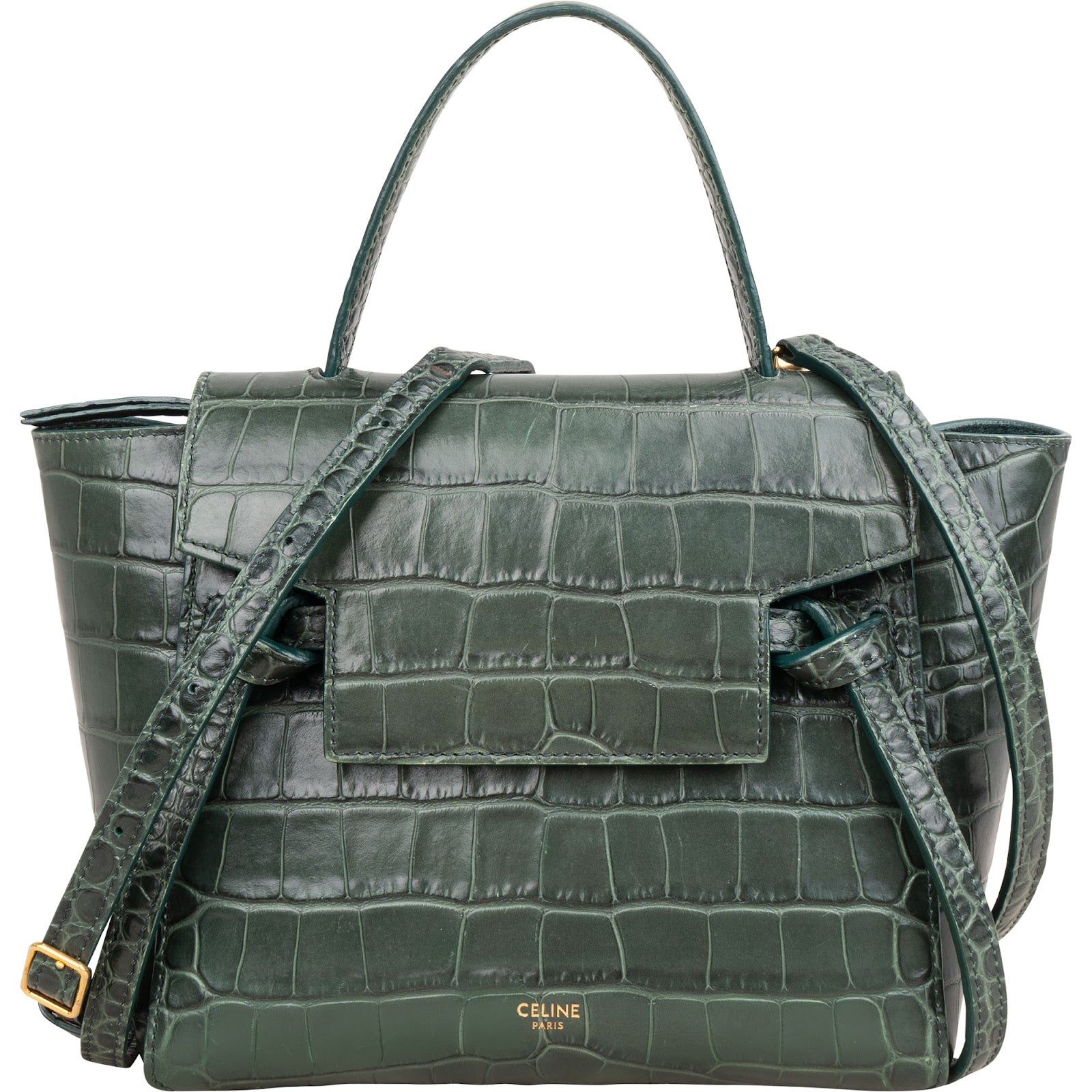 Celine Dark Green Crocodile Embossed Belt Nano Handbag