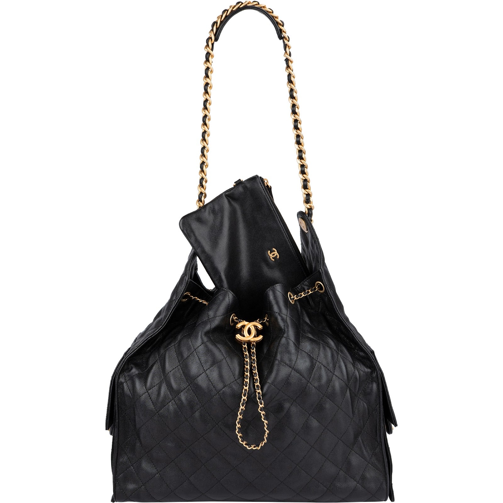 Chanel - 25 Quilted Caviar Leather CC Drawstring Shoulder Bag