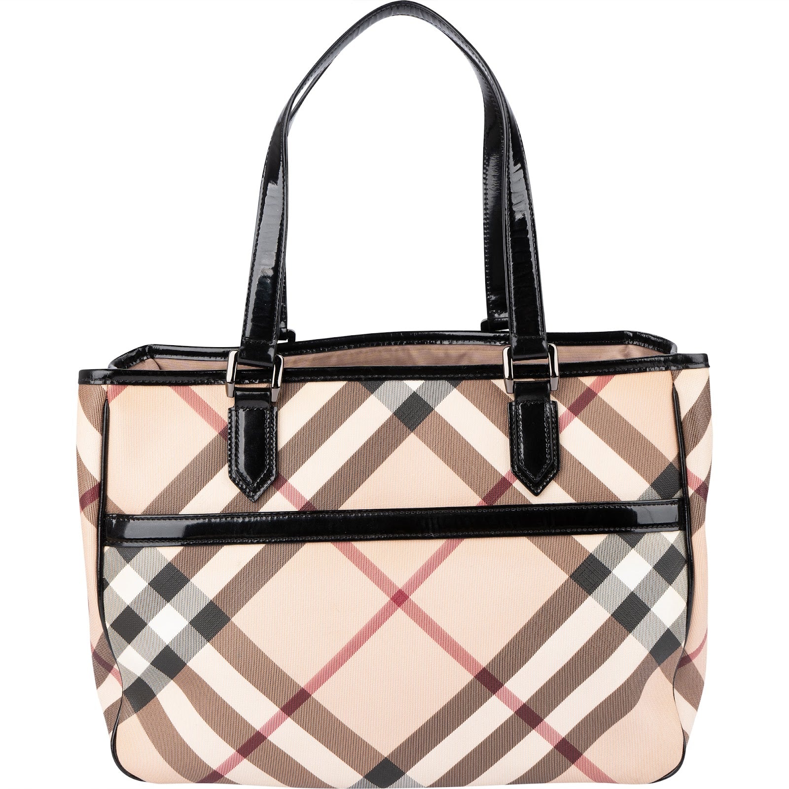 Burberry Nova-Check Monogram Patent Leather Tote Shoulder Bag