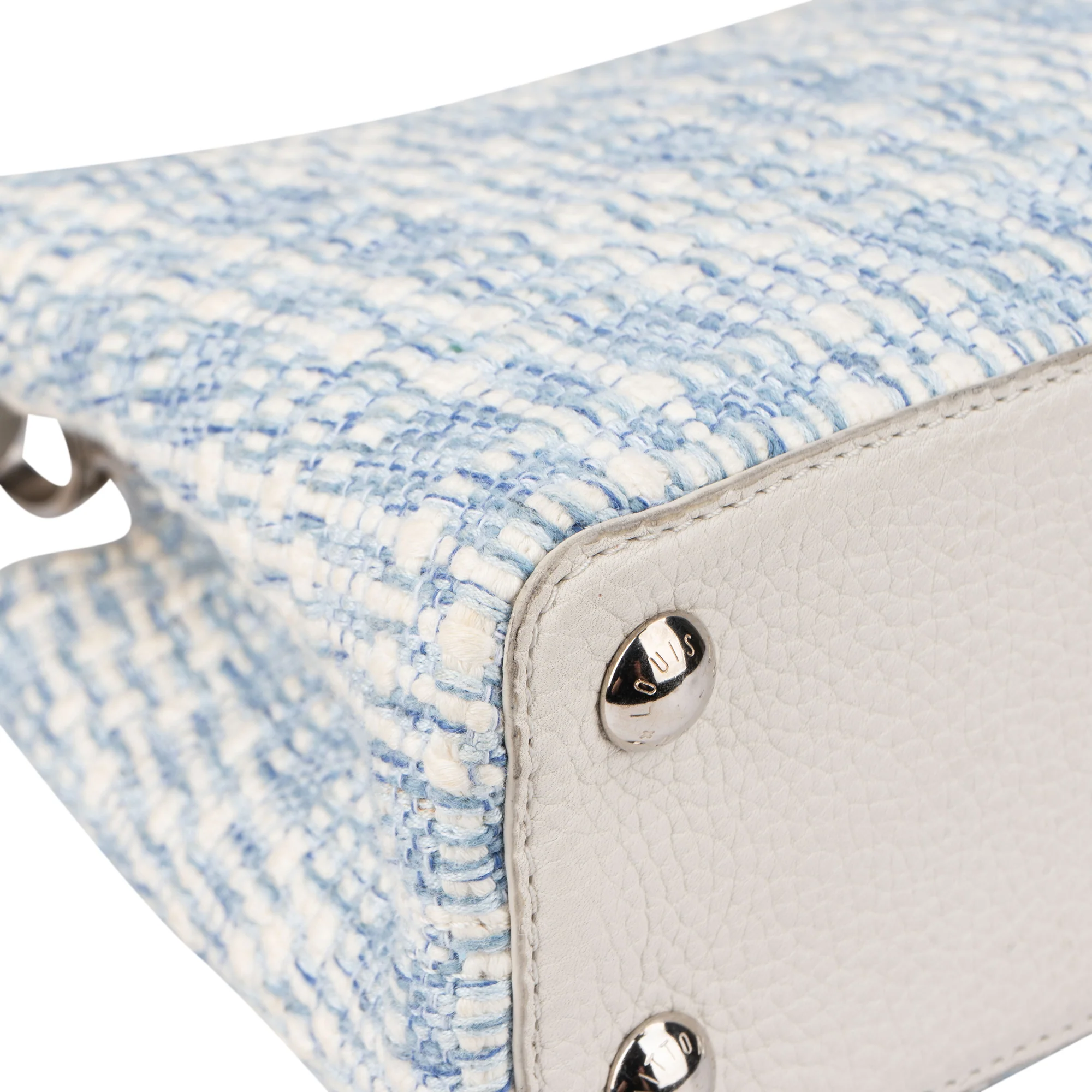 Louis Vuitton Bleu Blanco Tweed Capucines BB Handbag