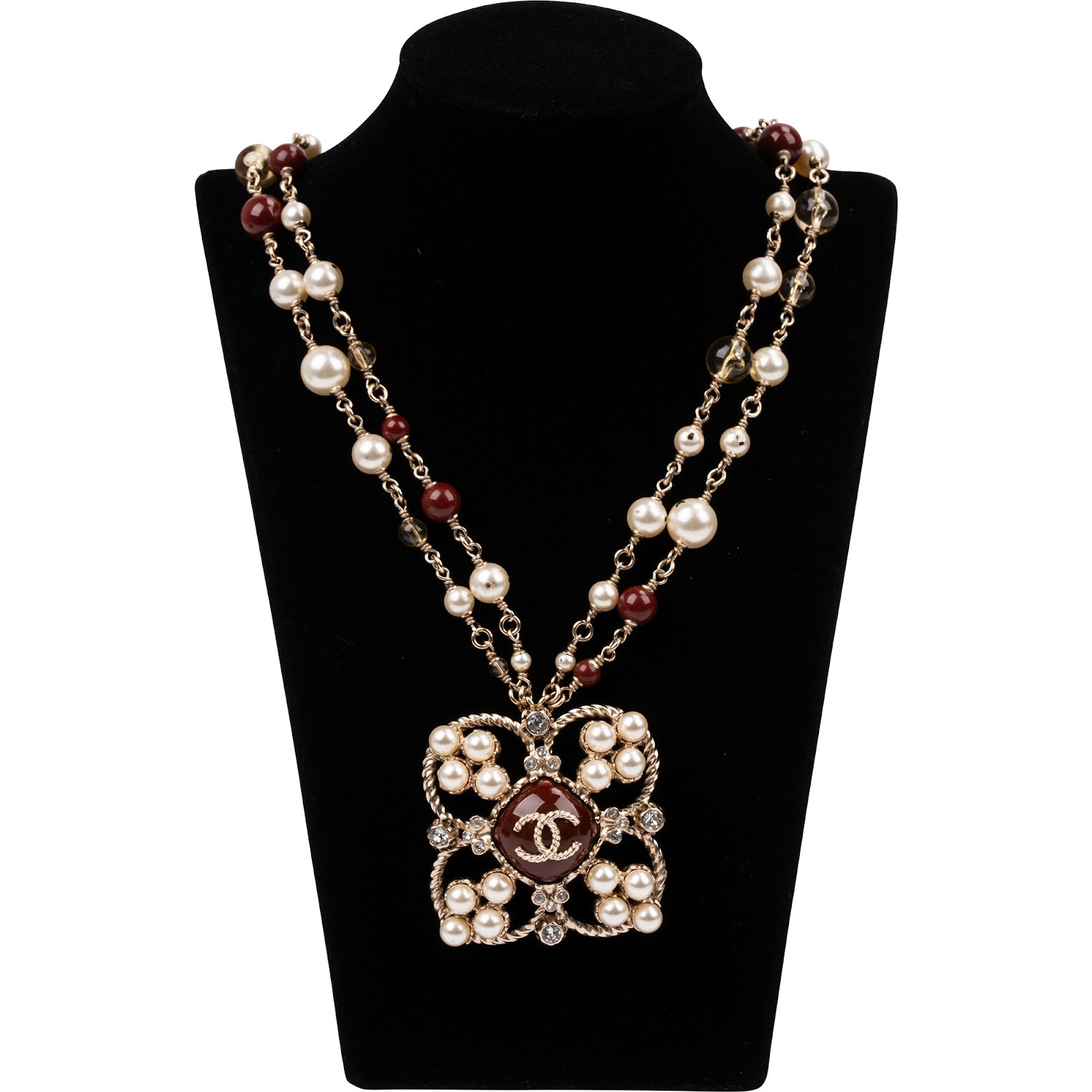 Chanel – Ketting met dubbele ketting en kruisvormige bloem