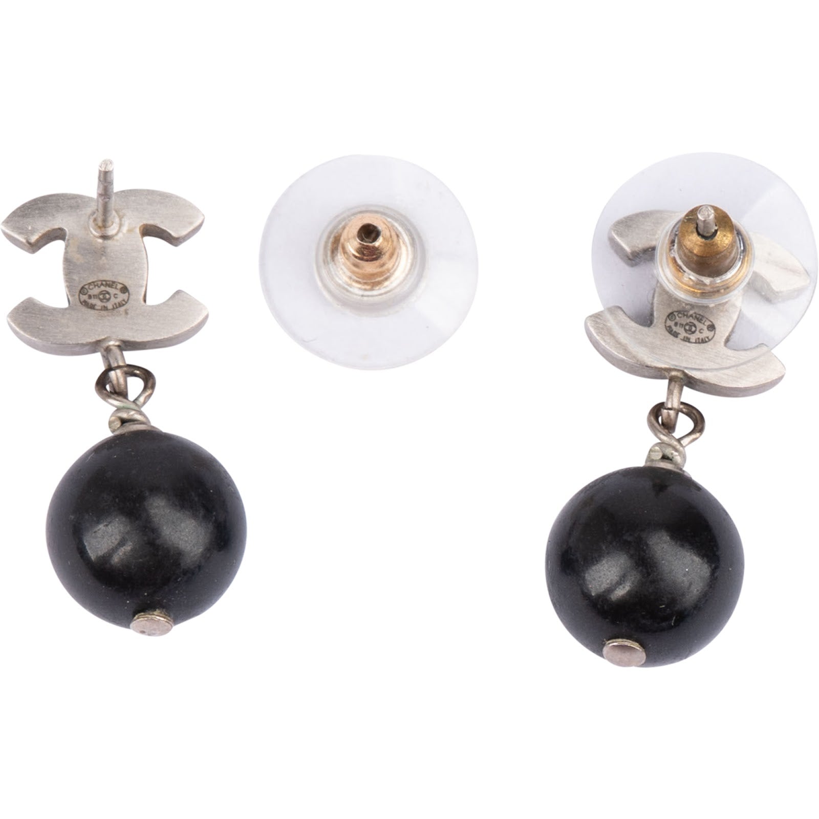 Chanel - CC Emblem Resin Bead Drop Stud Earrings