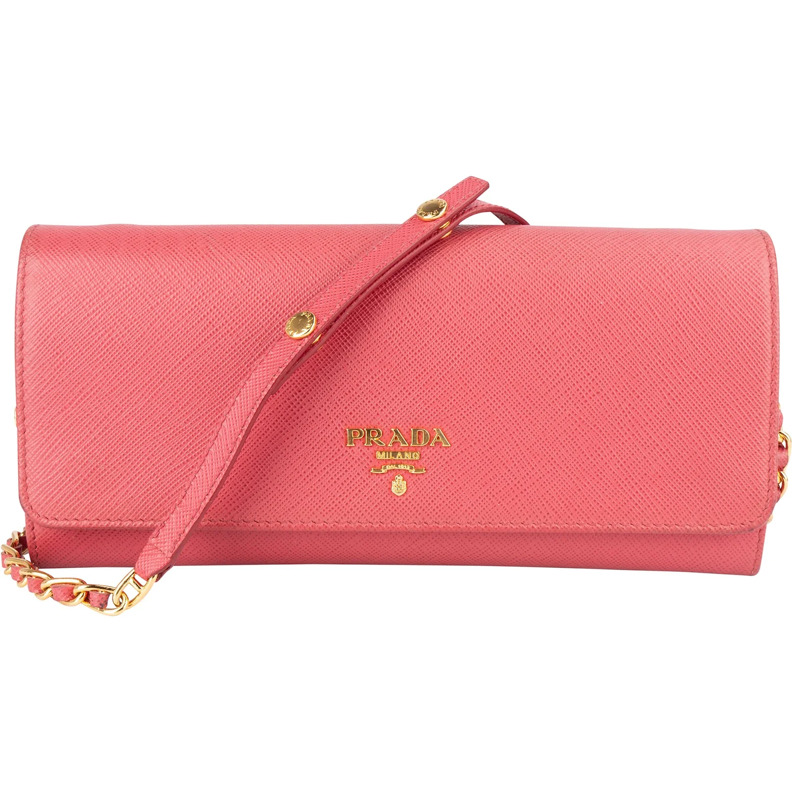 Prada Pink Saffiano Leather Wallet On Chain Crossbody Bag