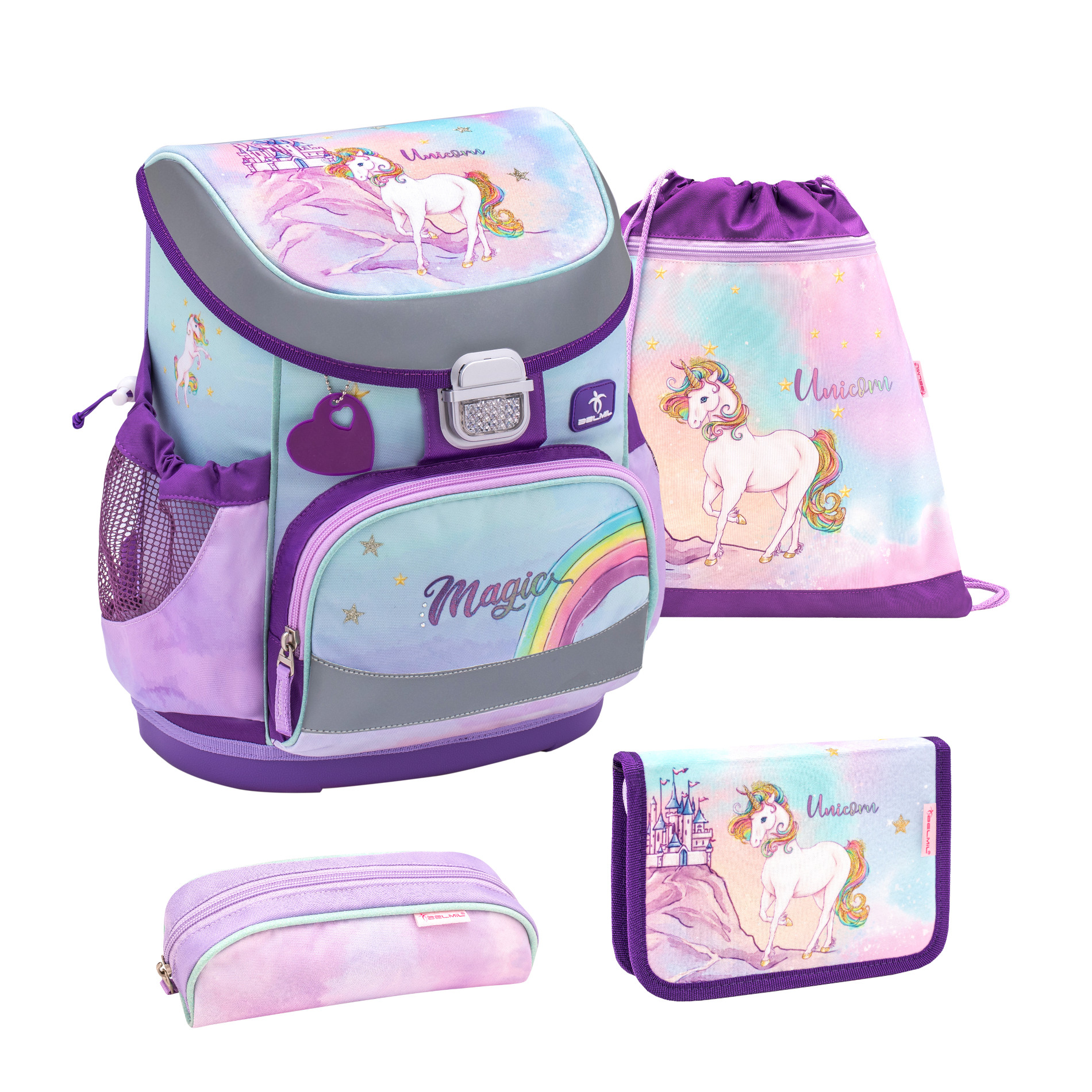 Mini-Fit ergonomisches Schulranzen-Set 4-teilig - Rainbow Unicorn Magic