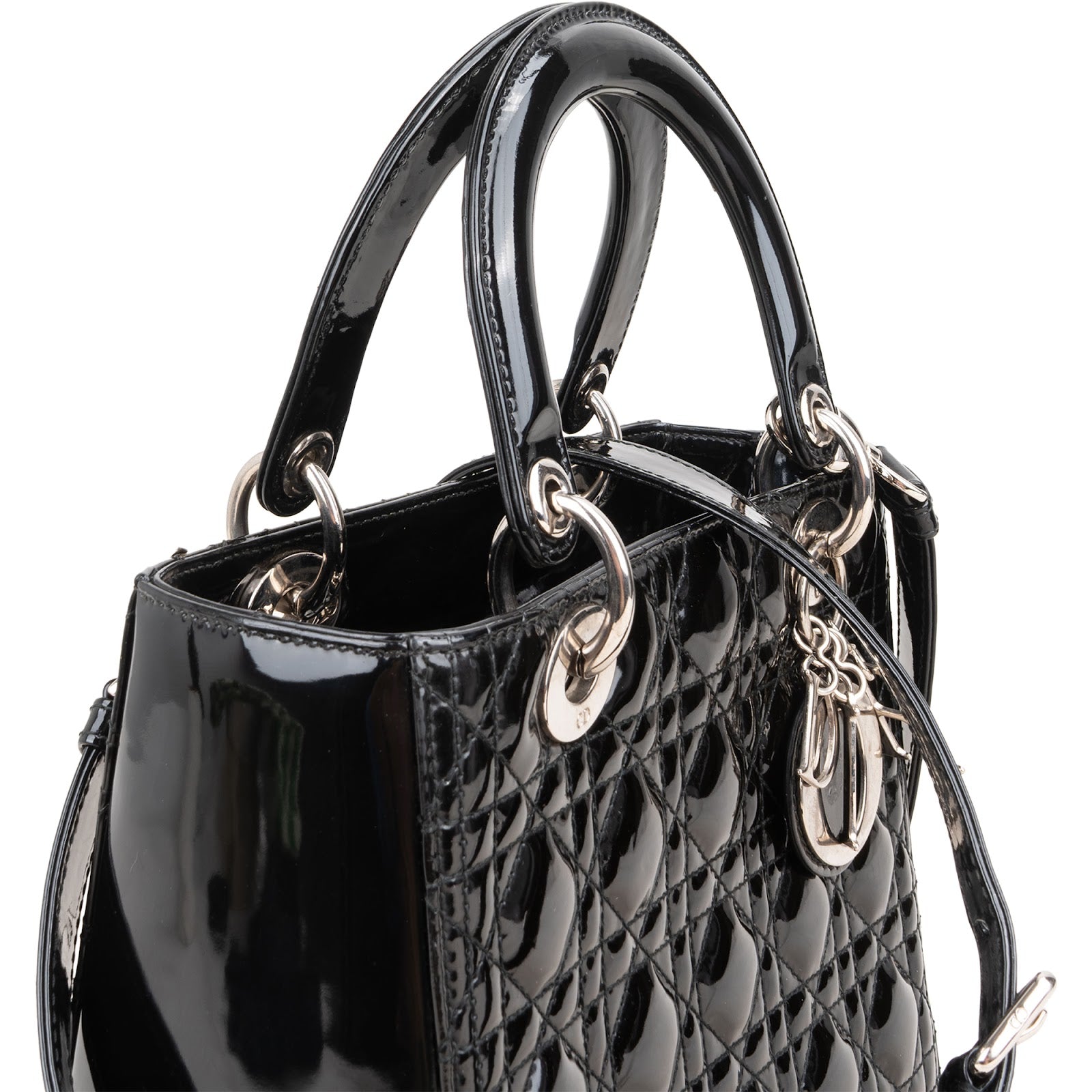 Christian Dior – Lady Dior handtas met quiltpatroon en Cannage-motief in lakleer