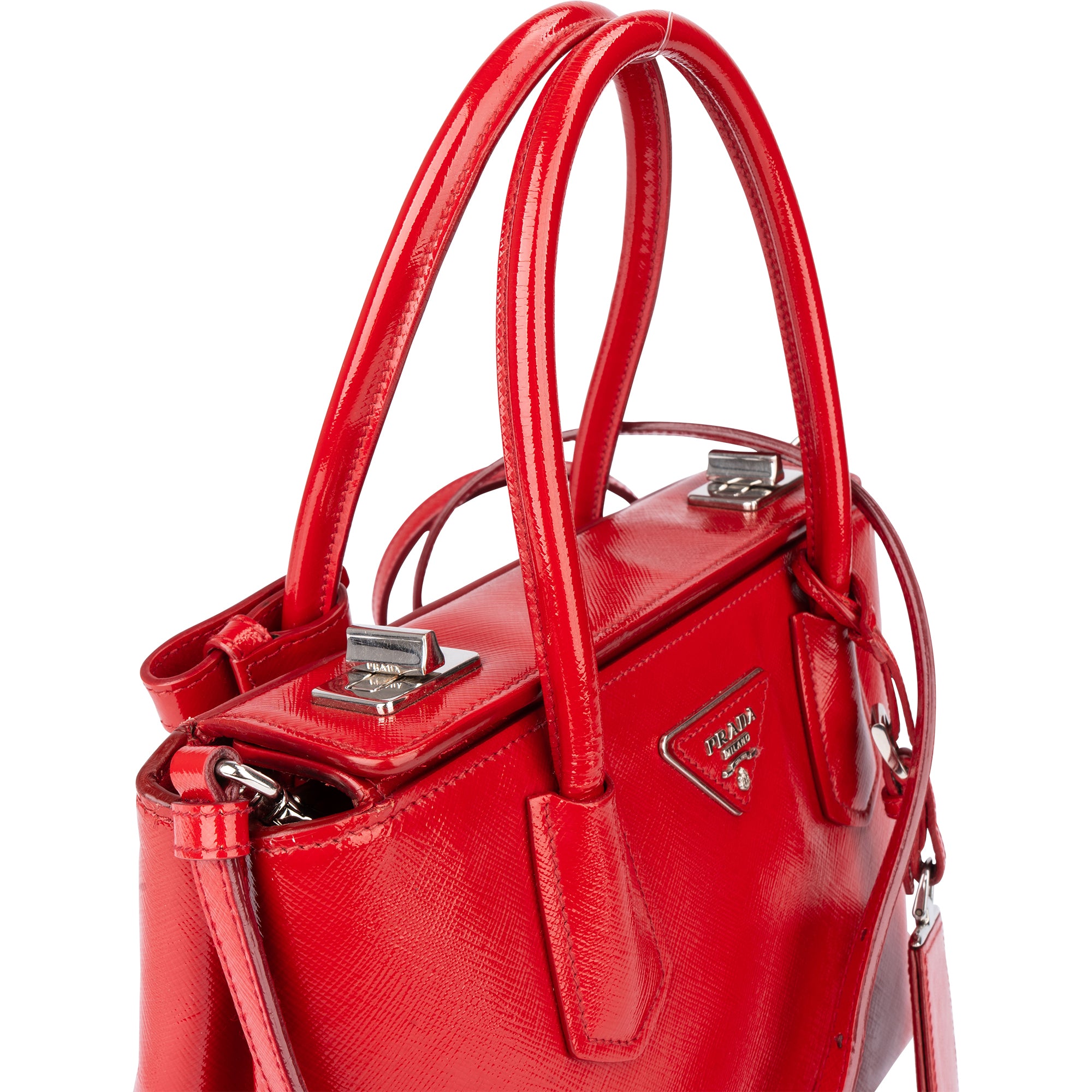 Prada Red Patent Leather Galleria Turnlock Handbag
