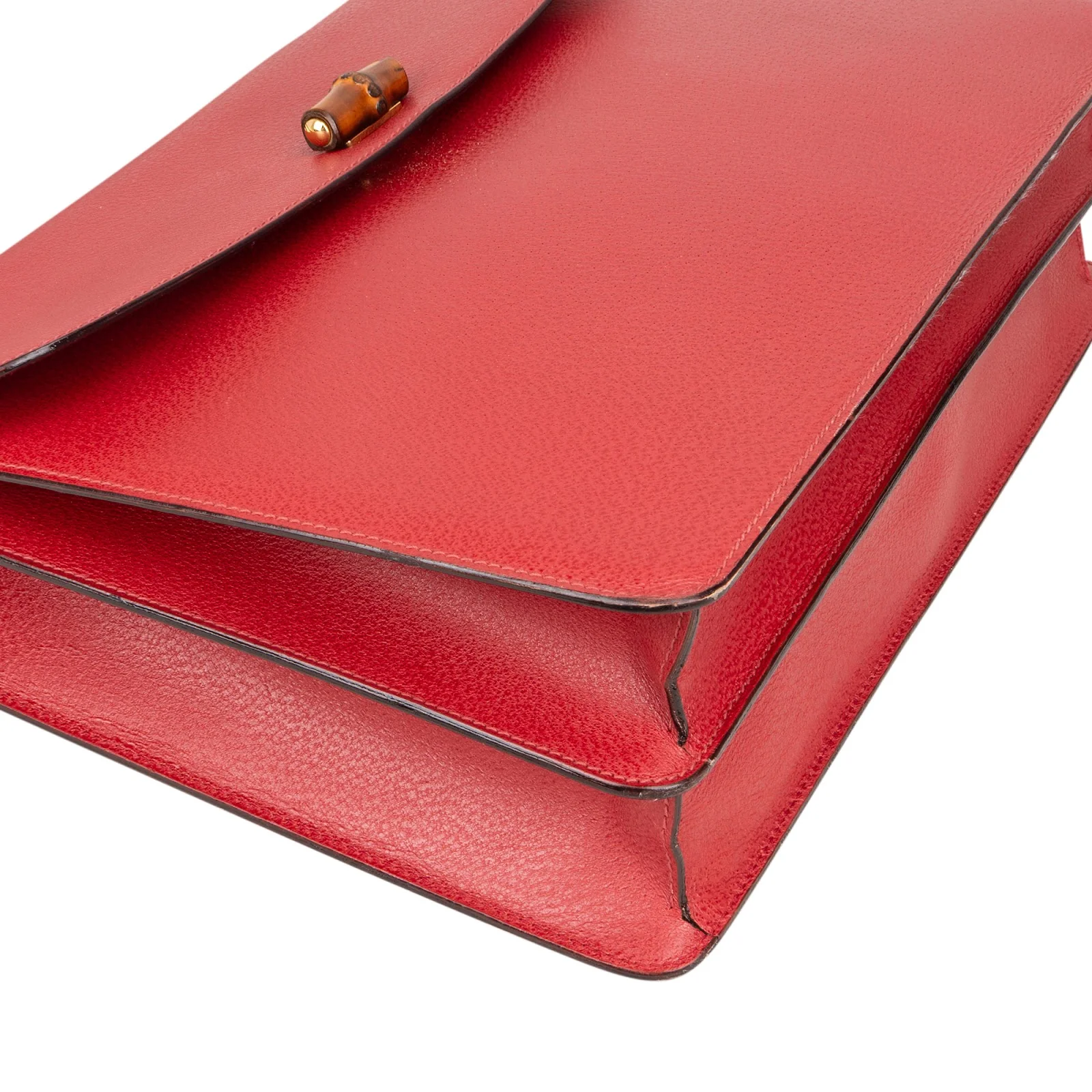 Gucci Red Grained Leather Bamboo Aktentasche Crossbody
