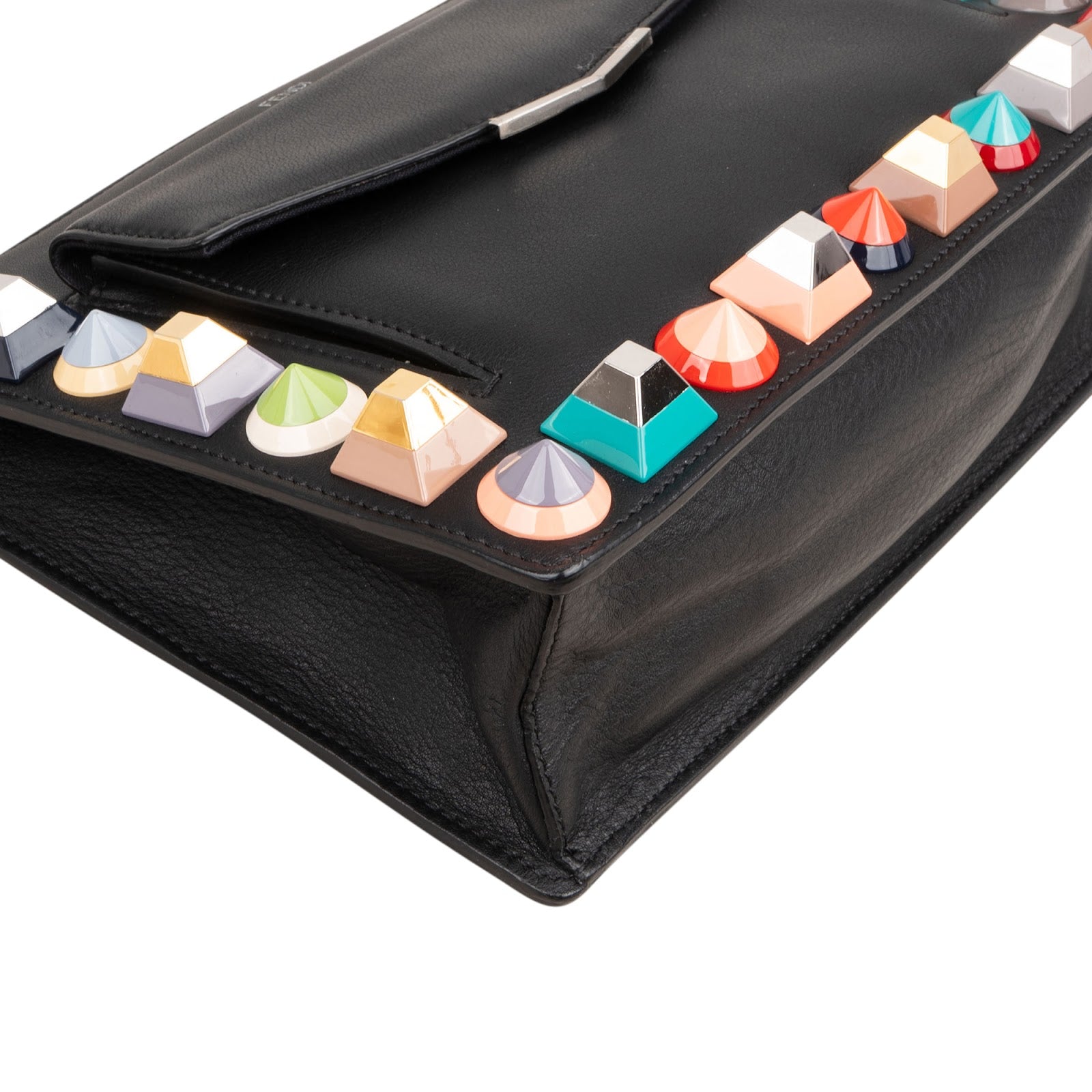 Fendi Black Leather Rainbow Studded Crossbody Bag