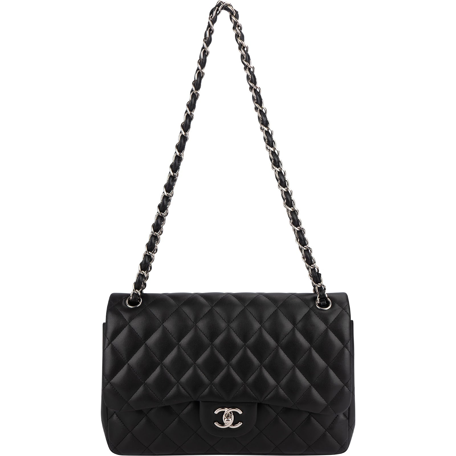 Chanel Quilted Lambskin Palladium Jumbo Double-Flap Crossbody Bag