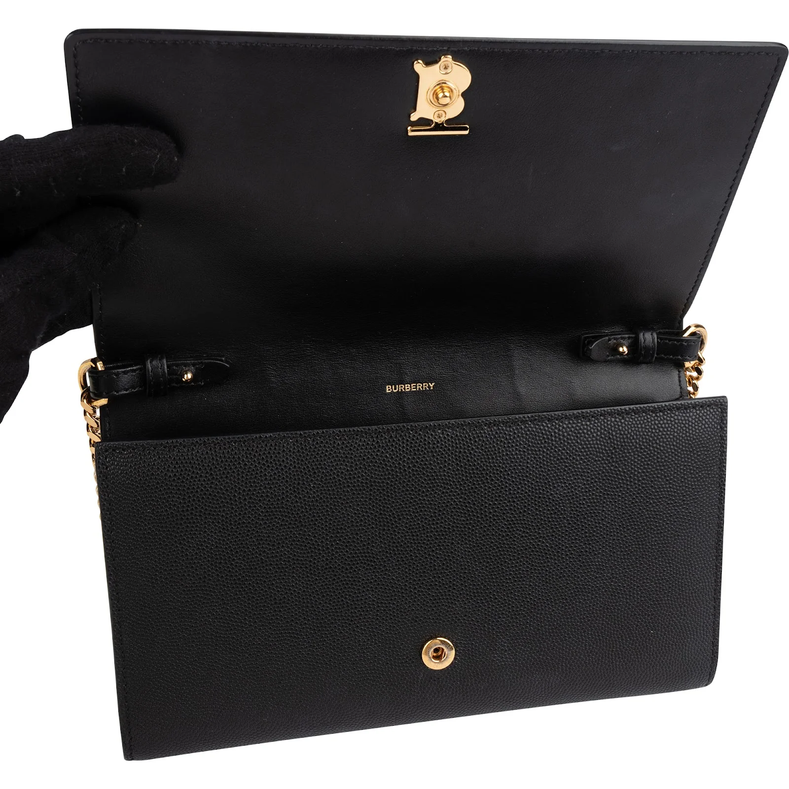 Burberry Grained Leather TB Wallet on a Chain Crossbody Bag
