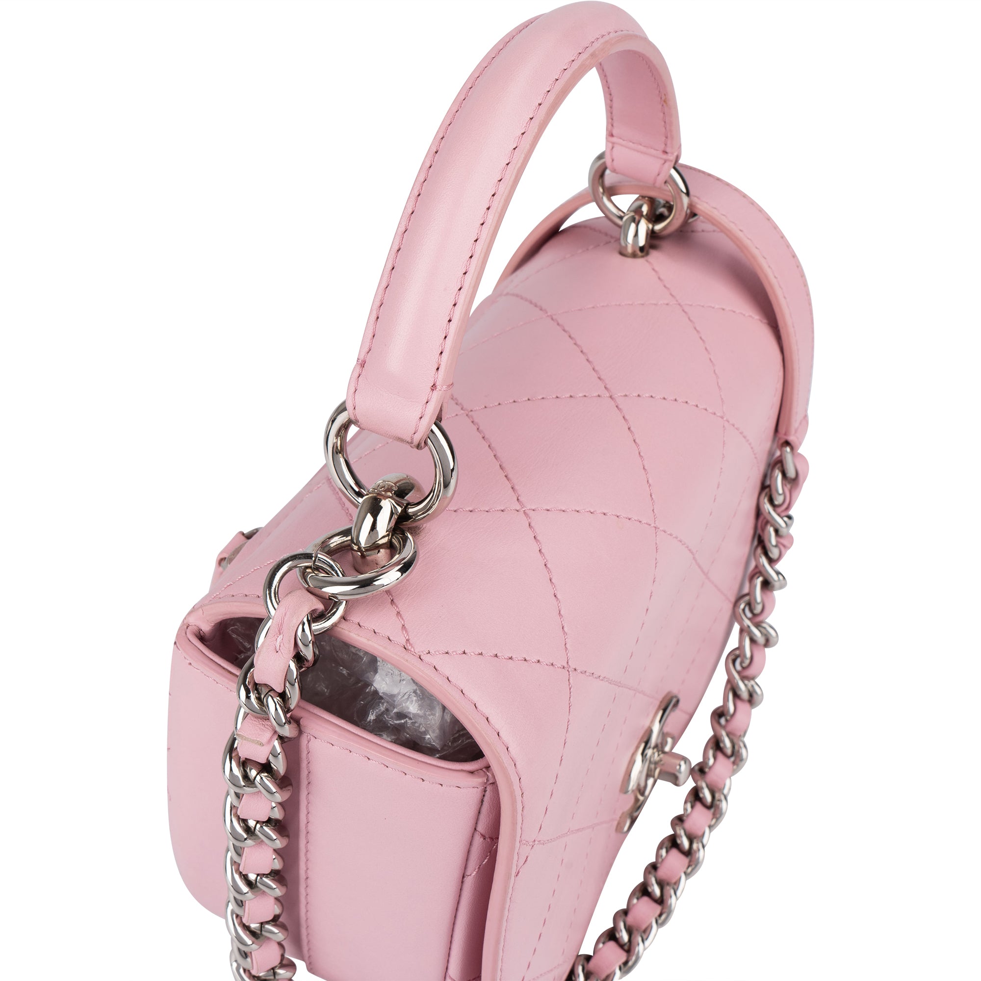 Chanel Pink Stitching Lambskin Top Handle Single Flap Crossbody Bag