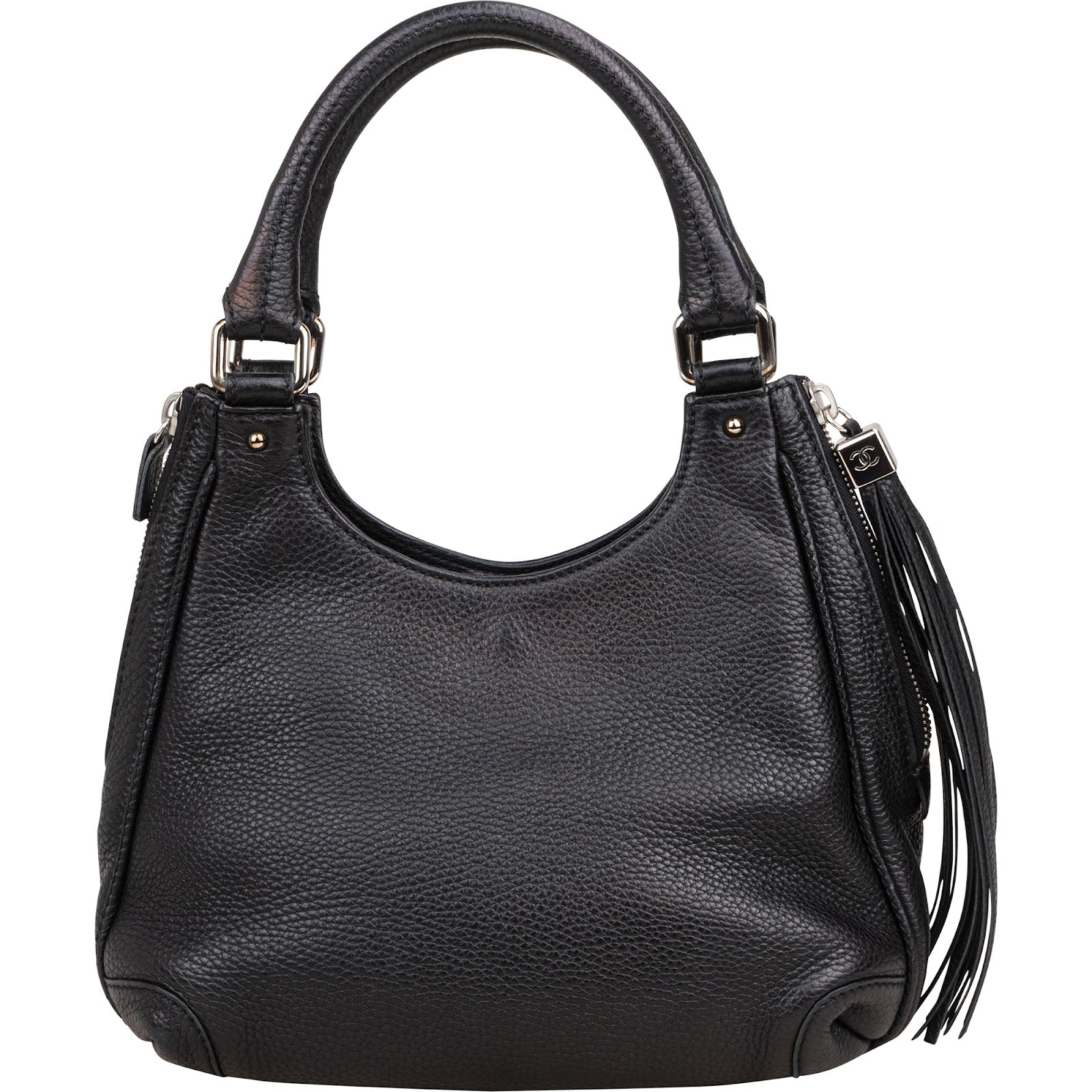 Sac à bandoulière Hobo Chanel en cuir de veau grainé avec pompon