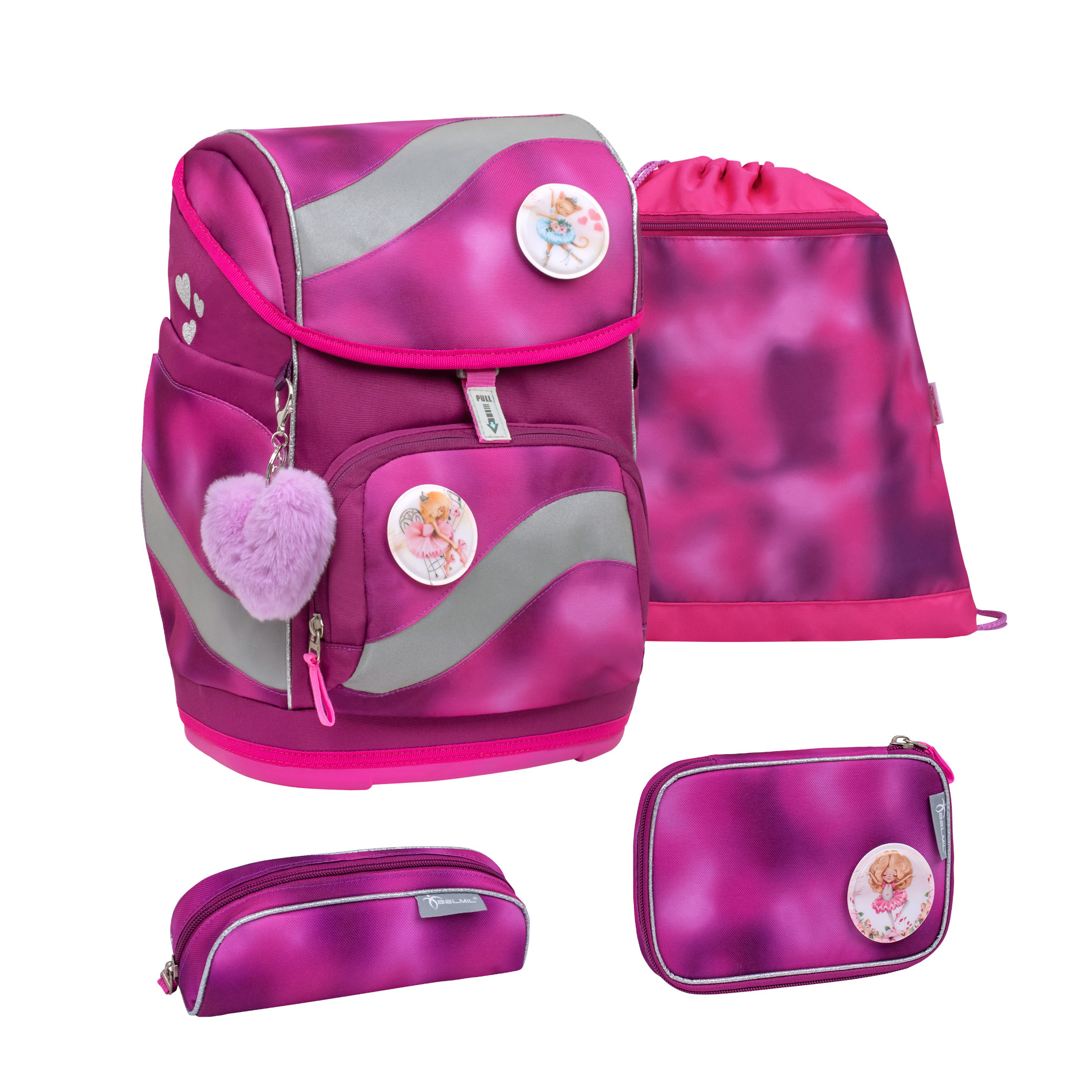 Smarty ergonomisches Schulranzen-Set 4-teilig - Shiny Pink