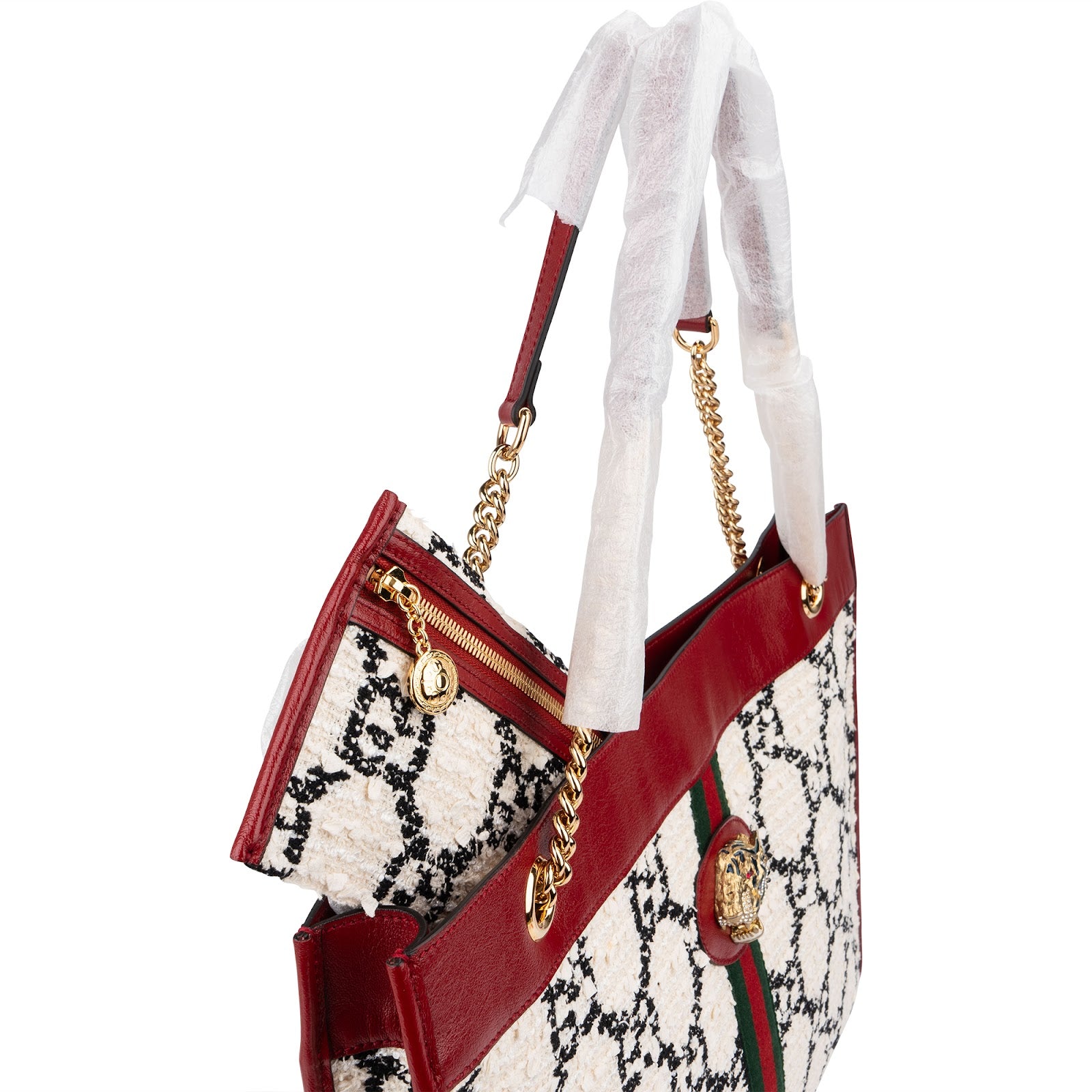 Gucci Monogram GG Tweed Web Stripe Rajah Tote Shoulder Bag