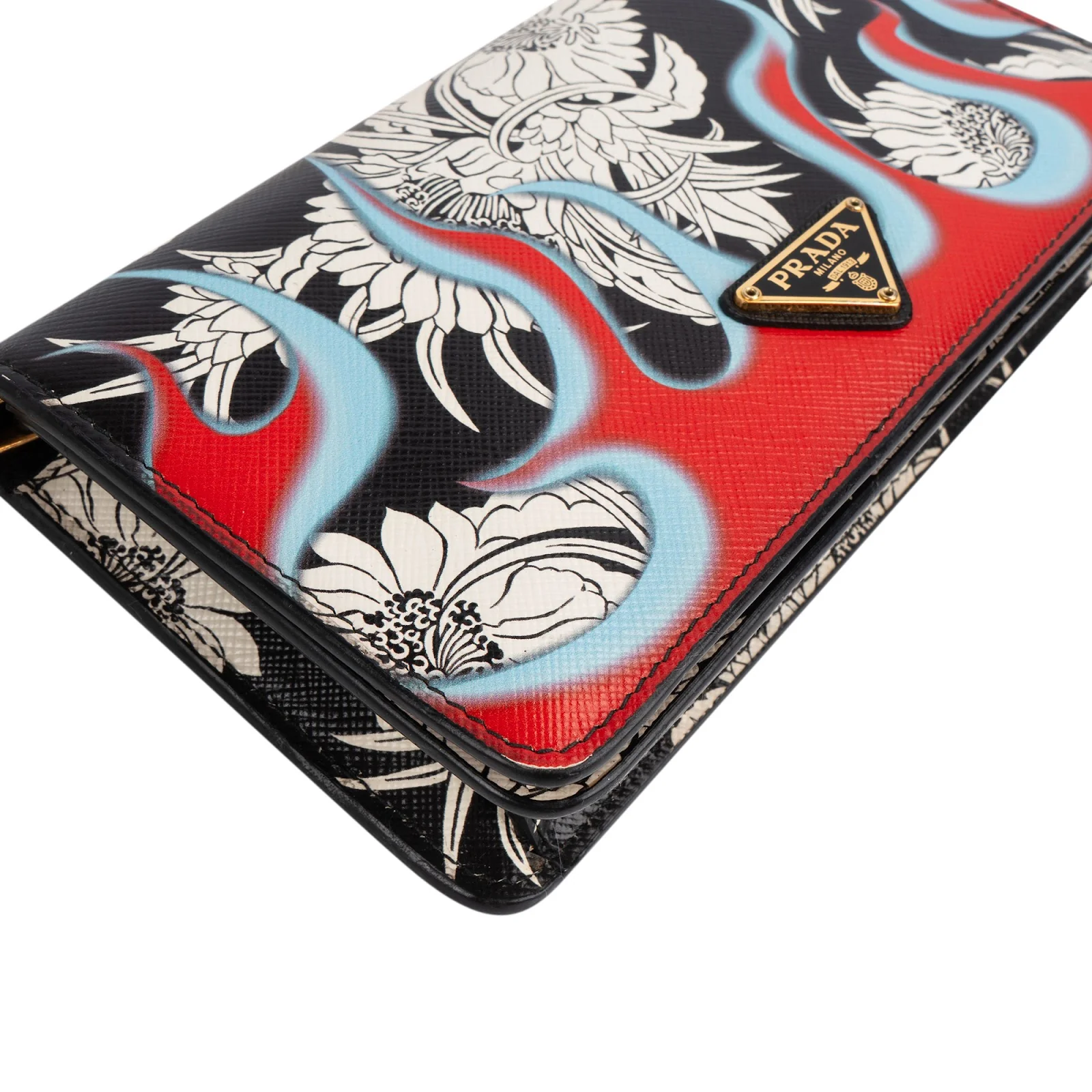 Prada Saffiano Leather Floral Flame Wallet on Chain Crossbody Bag