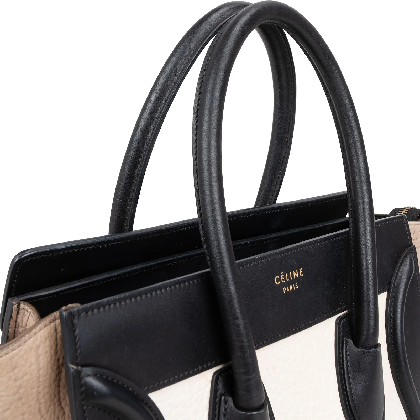 Céline Grained Tricolor Leather Luggage Handbag