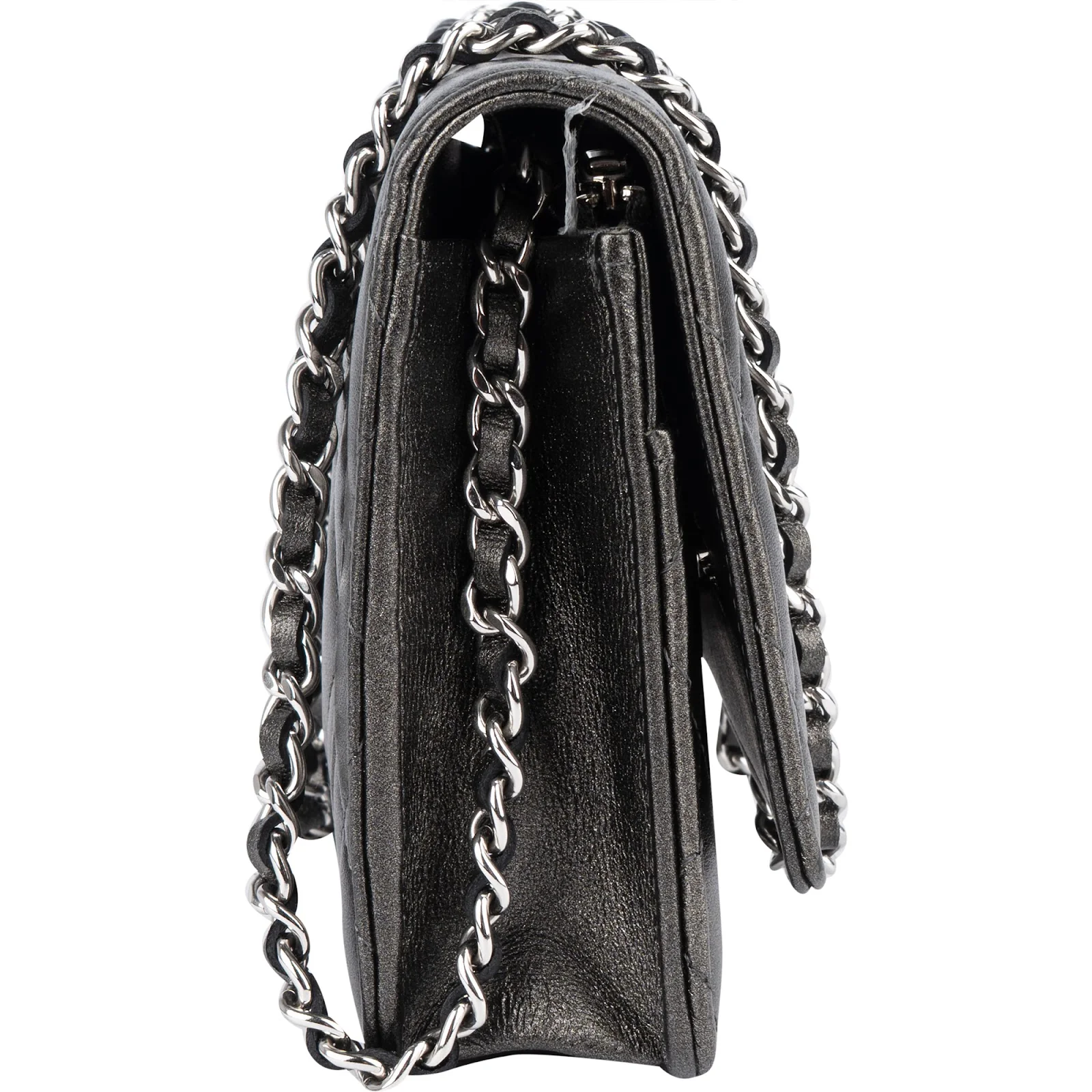 Chanel Quilted Metallic Lambskin Leather Wallet On Chain Crossbody Bag