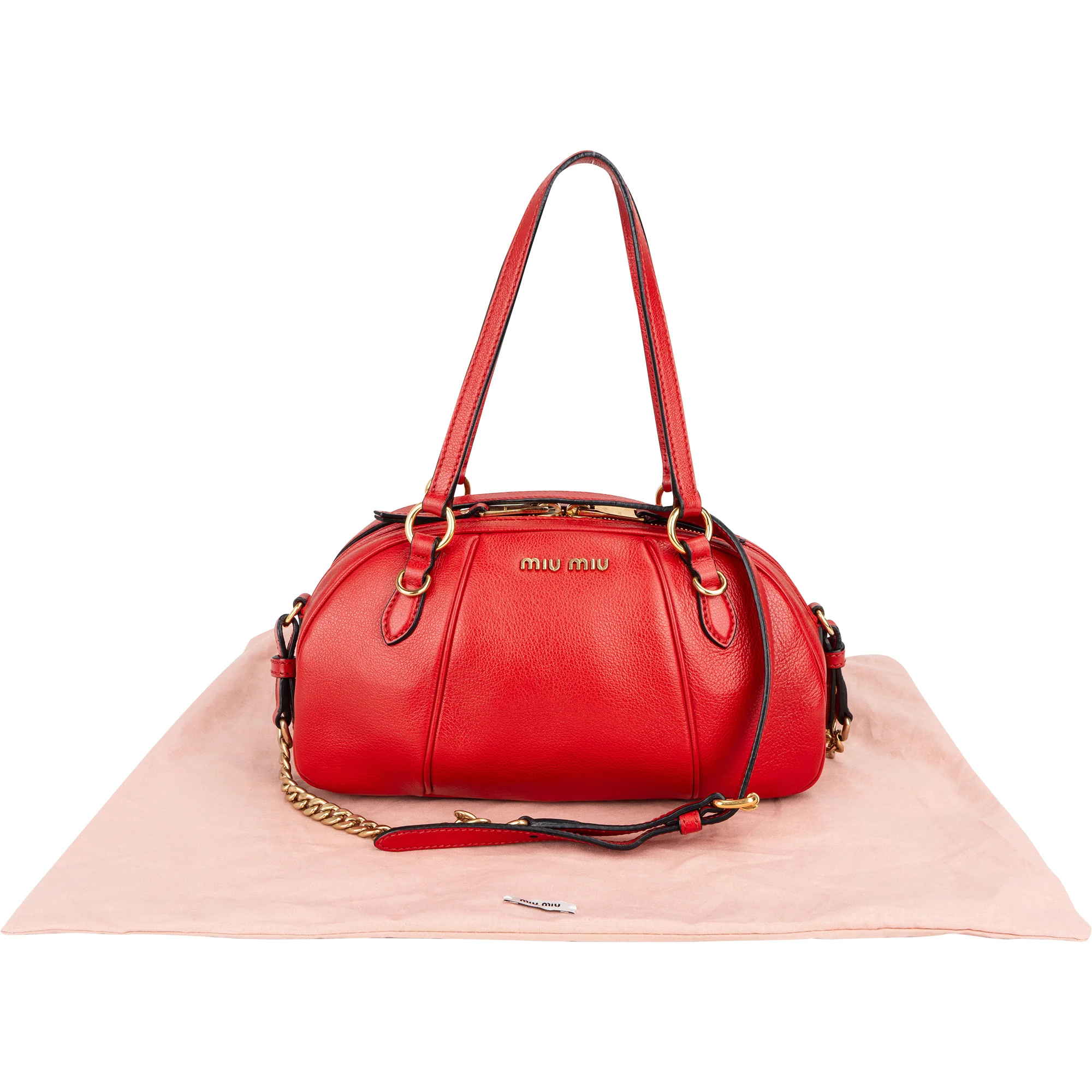 Miu Miu Red Leather Bowling Shoulder Bag