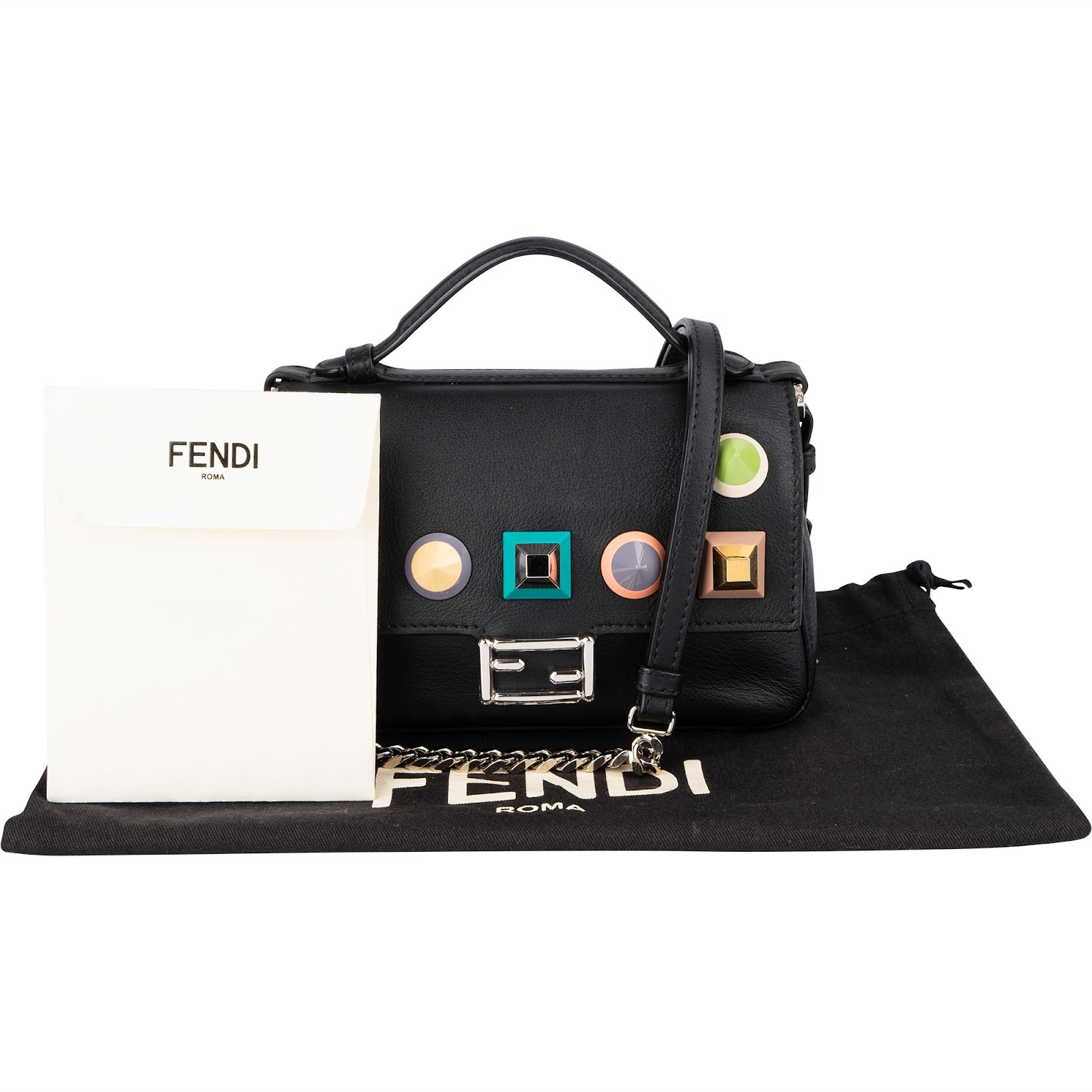 Fendi - Mini Baguette Double Flap Plexi Studs Crossbody Bag