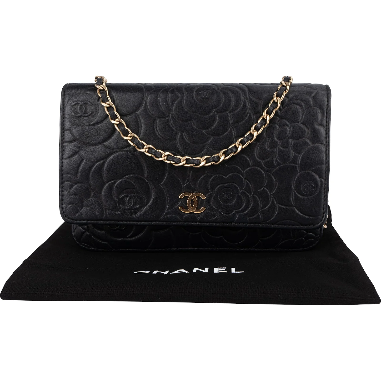 Chanel Embossed Leather Camellia Wallet On Chain Crossbody Bag