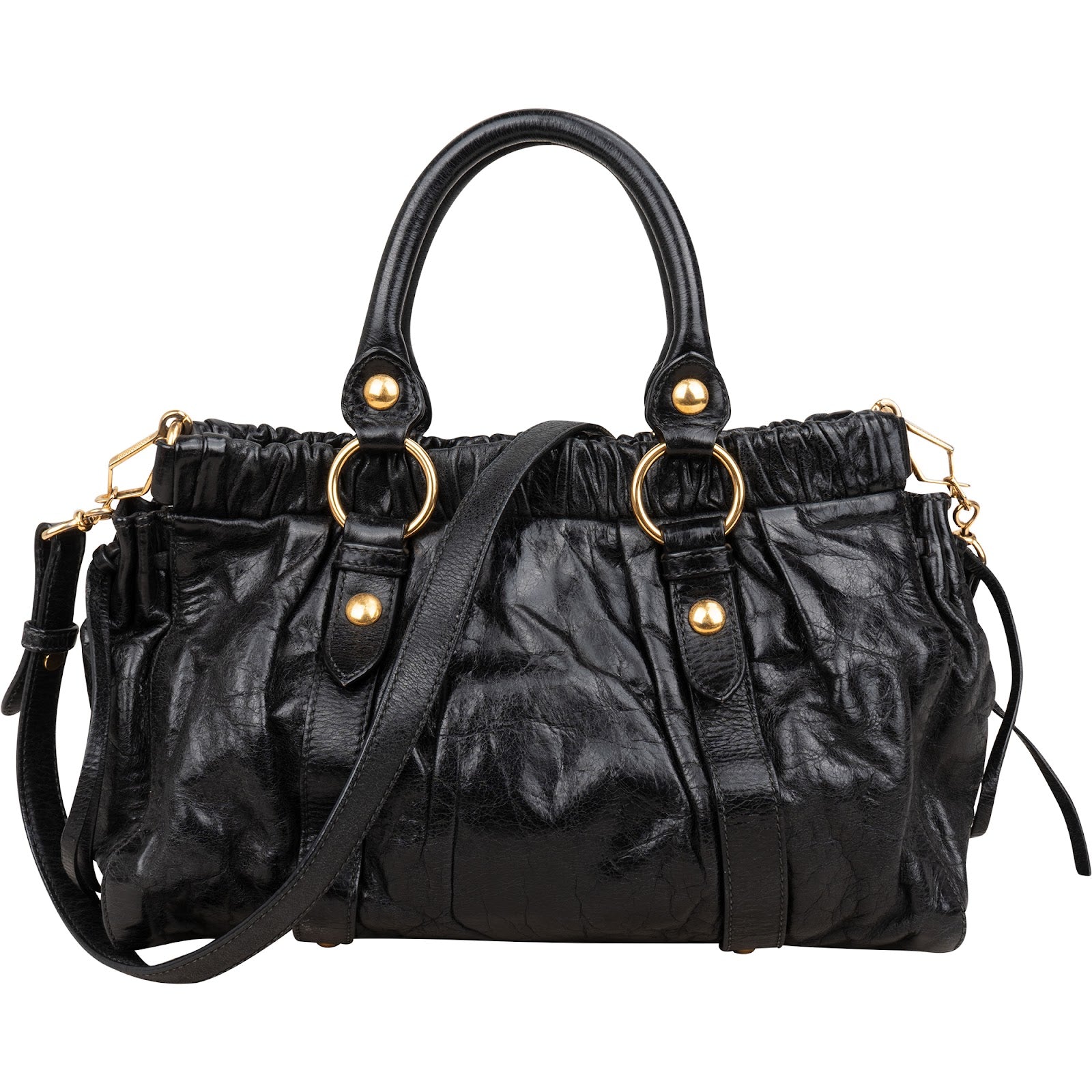 Miu Miu Black Vitello Lux Leather Satchel Handbag