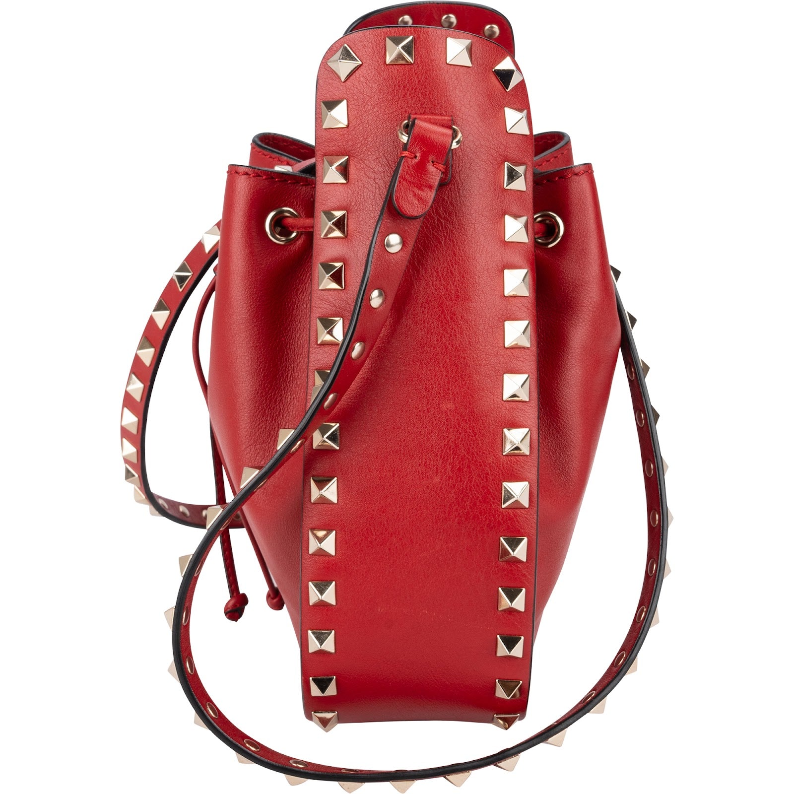 Valentino Garavani Red Leather Rockstud Bucket