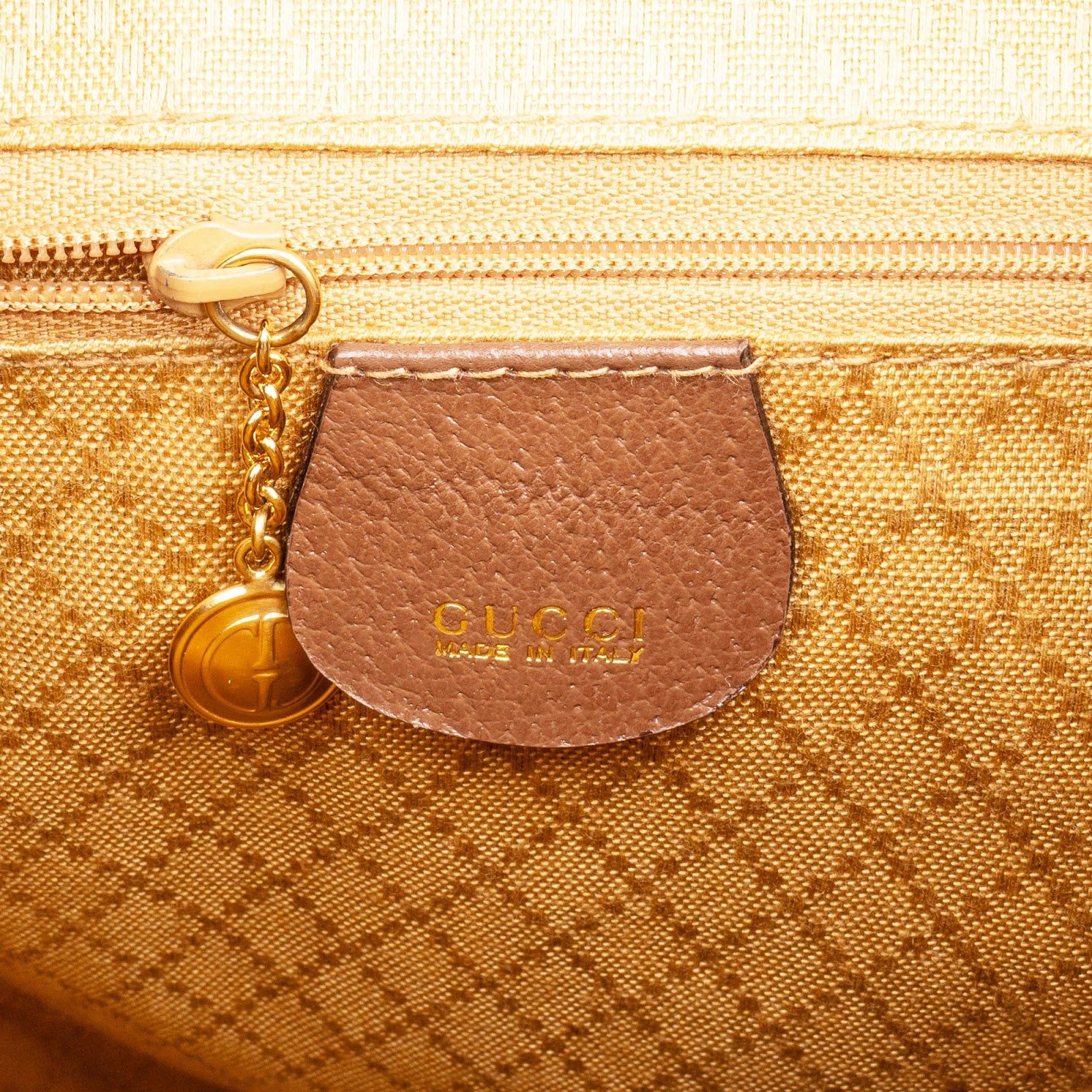 Gucci Brown Pebbled Leather Bamboo Drawstring Backpack