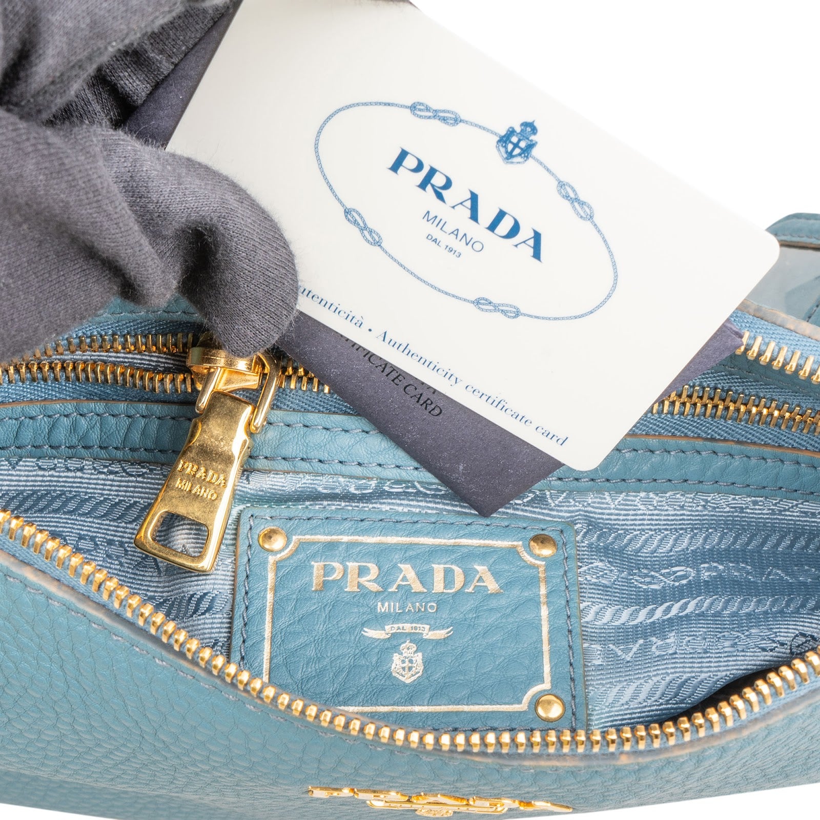 Prada Blue Vitello Daino Hobo Shoulder Bag