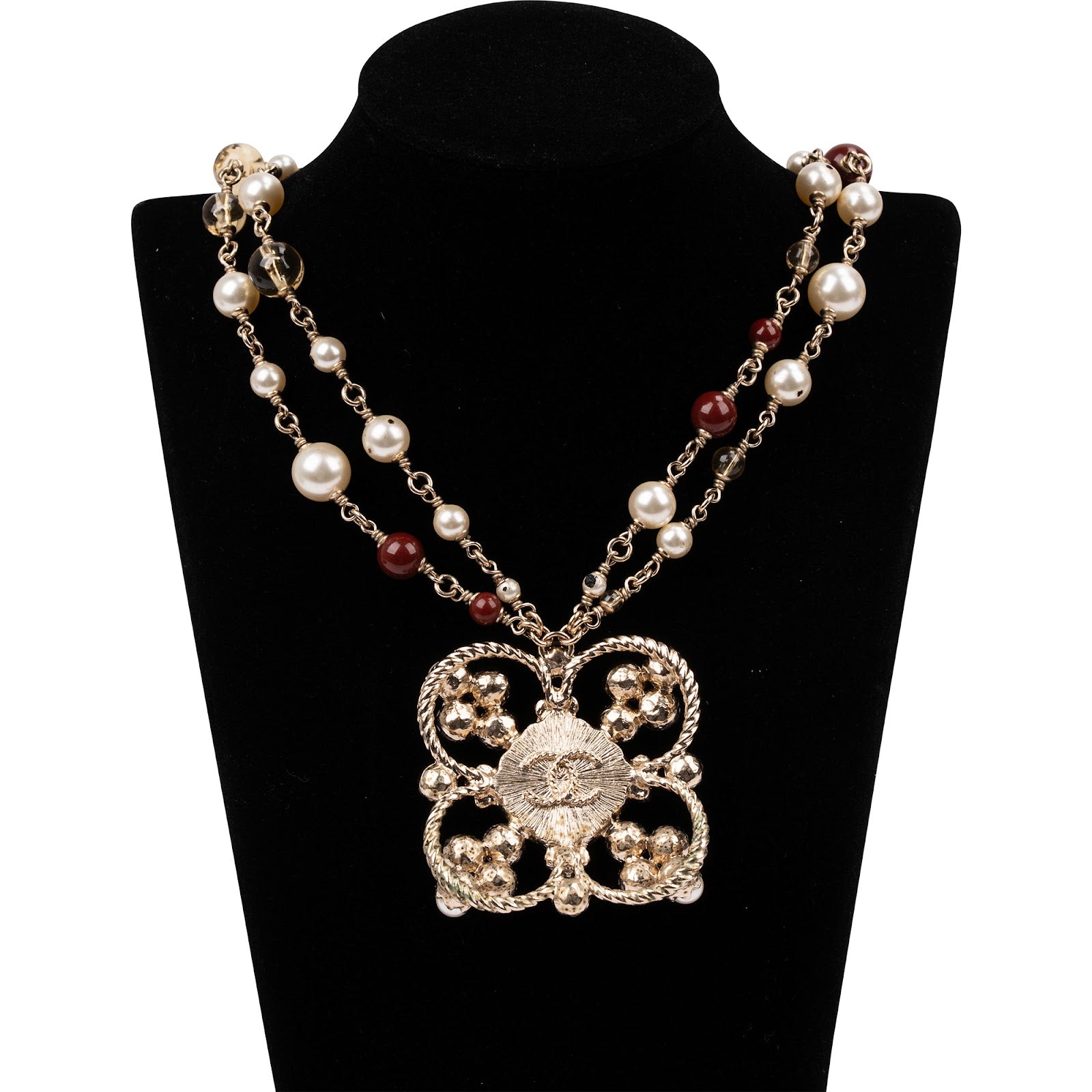 Chanel – Ketting met dubbele ketting en kruisvormige bloem