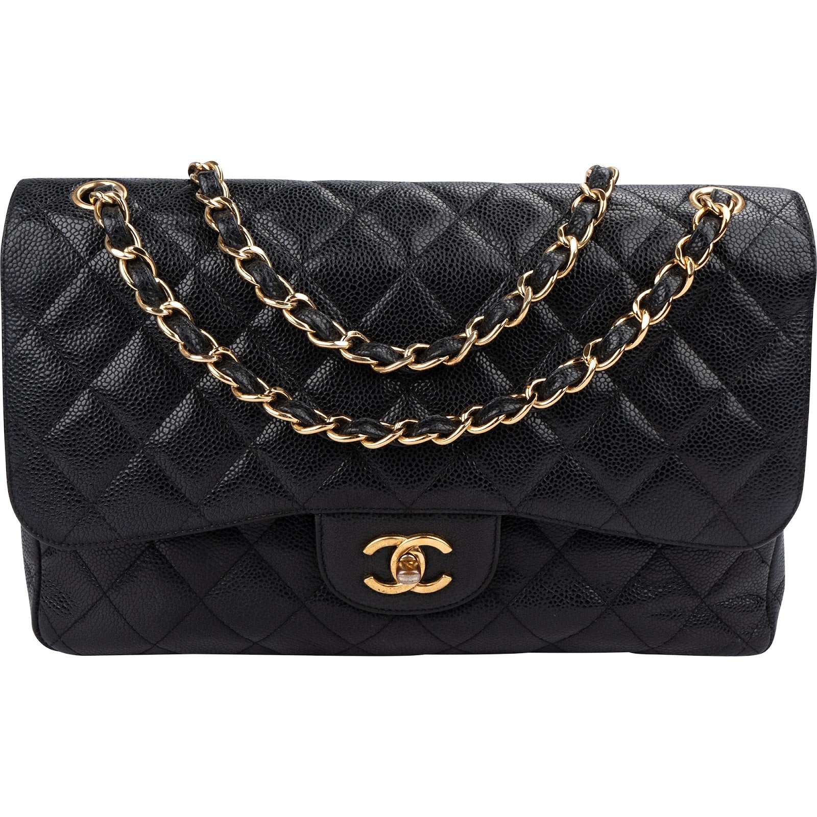 Chanel – Sac à bandoulière Jumbo à double rabat en cuir Caviar matelassé