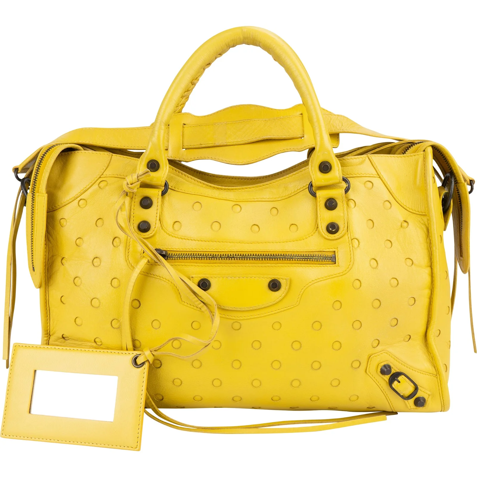 Balenciaga Yellow Perforated Leather City Handbag