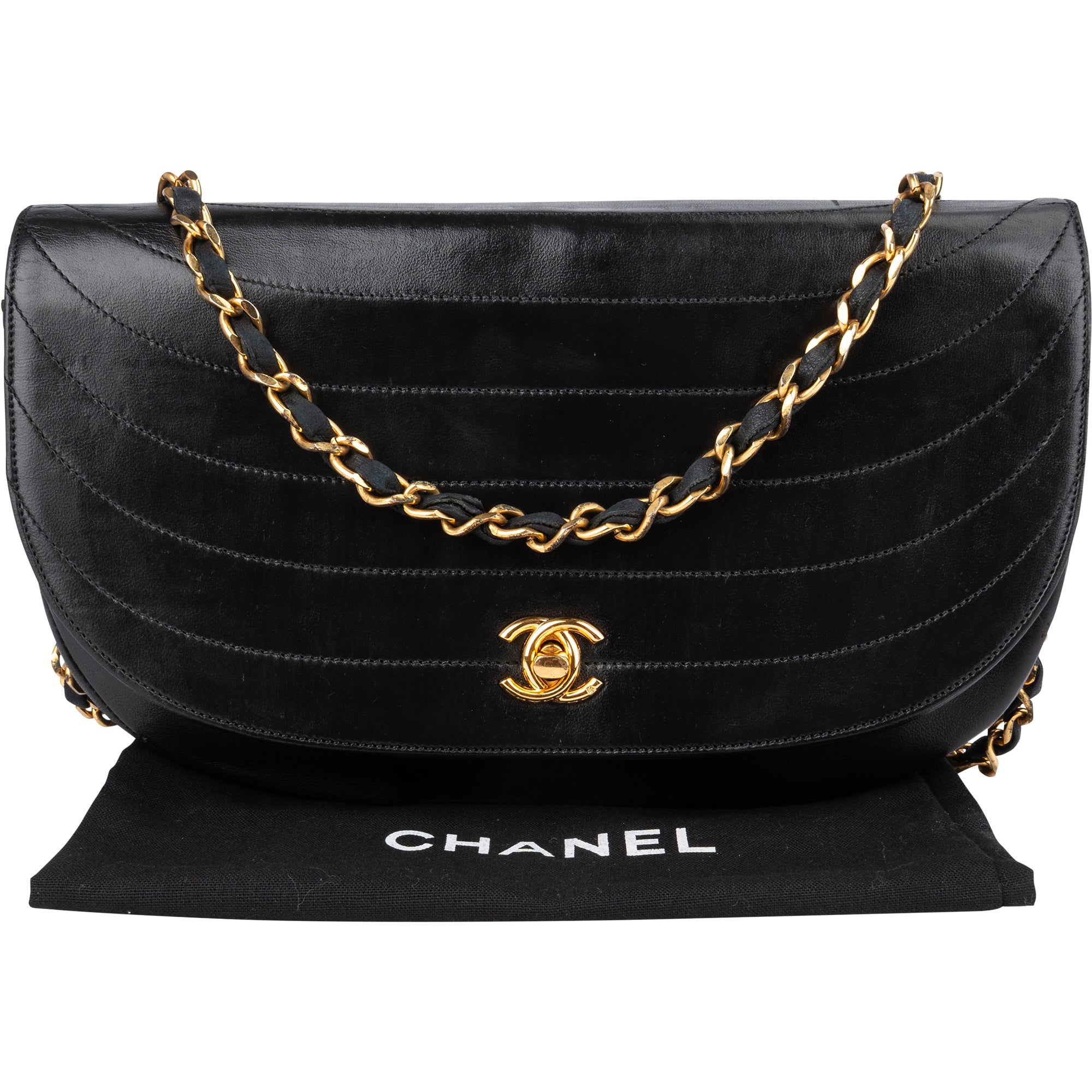 Chanel Lambskin Halfmoon Single Flap Shoulder Bag