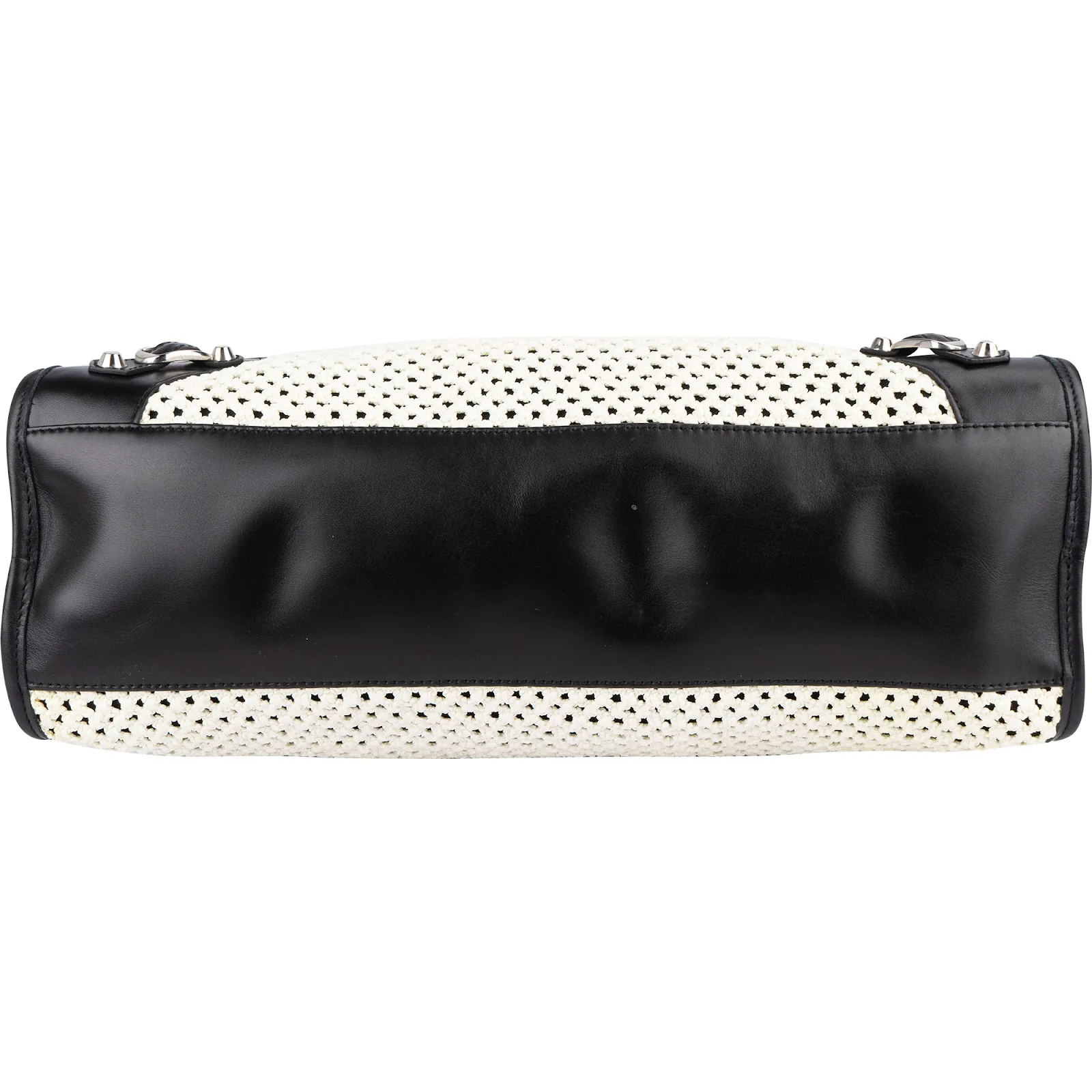 Balenciaga Black and White Raffia and Leather City Handbag