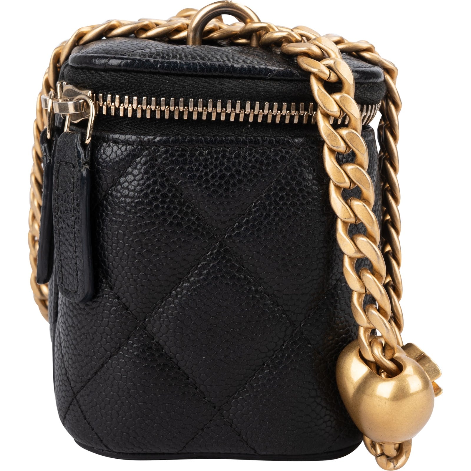 Chanel Quilted Caviar Mini Heart Chain Vanity Case Crossbody Bag
