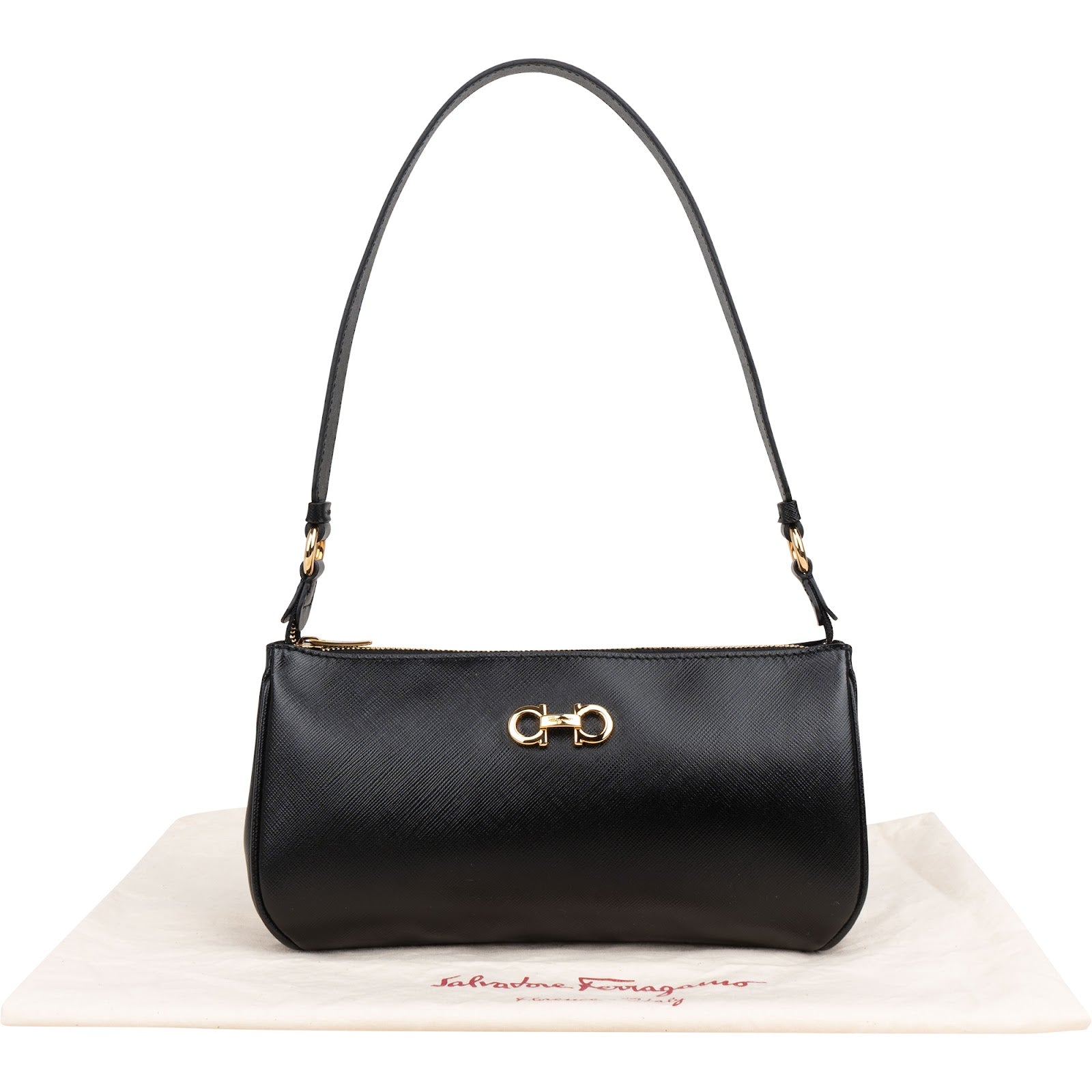Salvatore Ferragamo Saffiano Leather Gancini Baguette Shoulder Bag