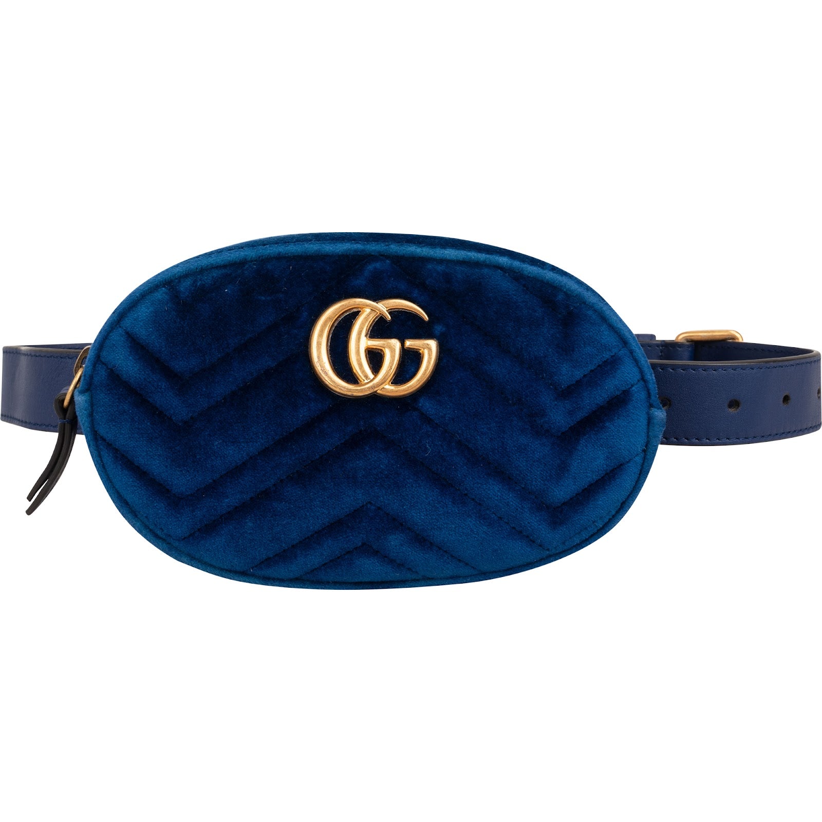 Gucci Blue Leather Velvet GG Marmont Matelassé Belt Bag